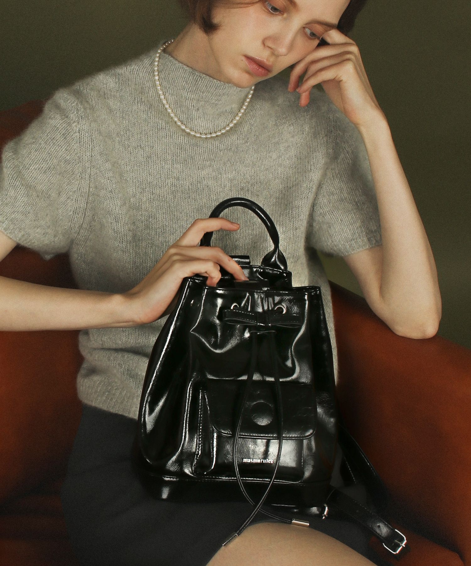 ★masmarulez★ Leather ribbon string mini backpack _ Black MUSINSA | MASMARULEZ [INT] Leather ribbon string mini