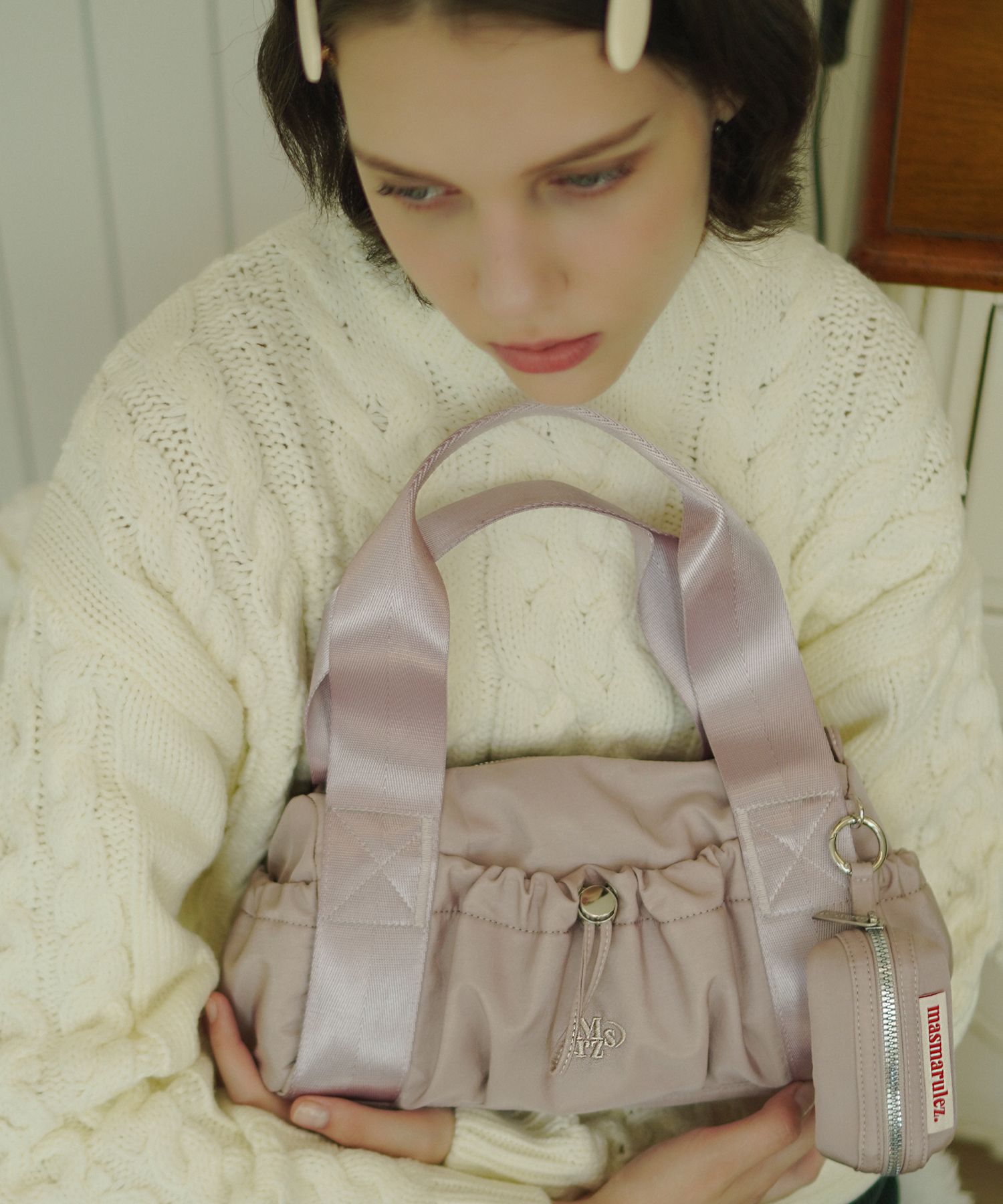◆masmarulez◆ Pouch set mini ver glossy tote cross bag Blac MUSINSA | MASMARULEZ [INT][POUCH SET] mini ver. glossy tote