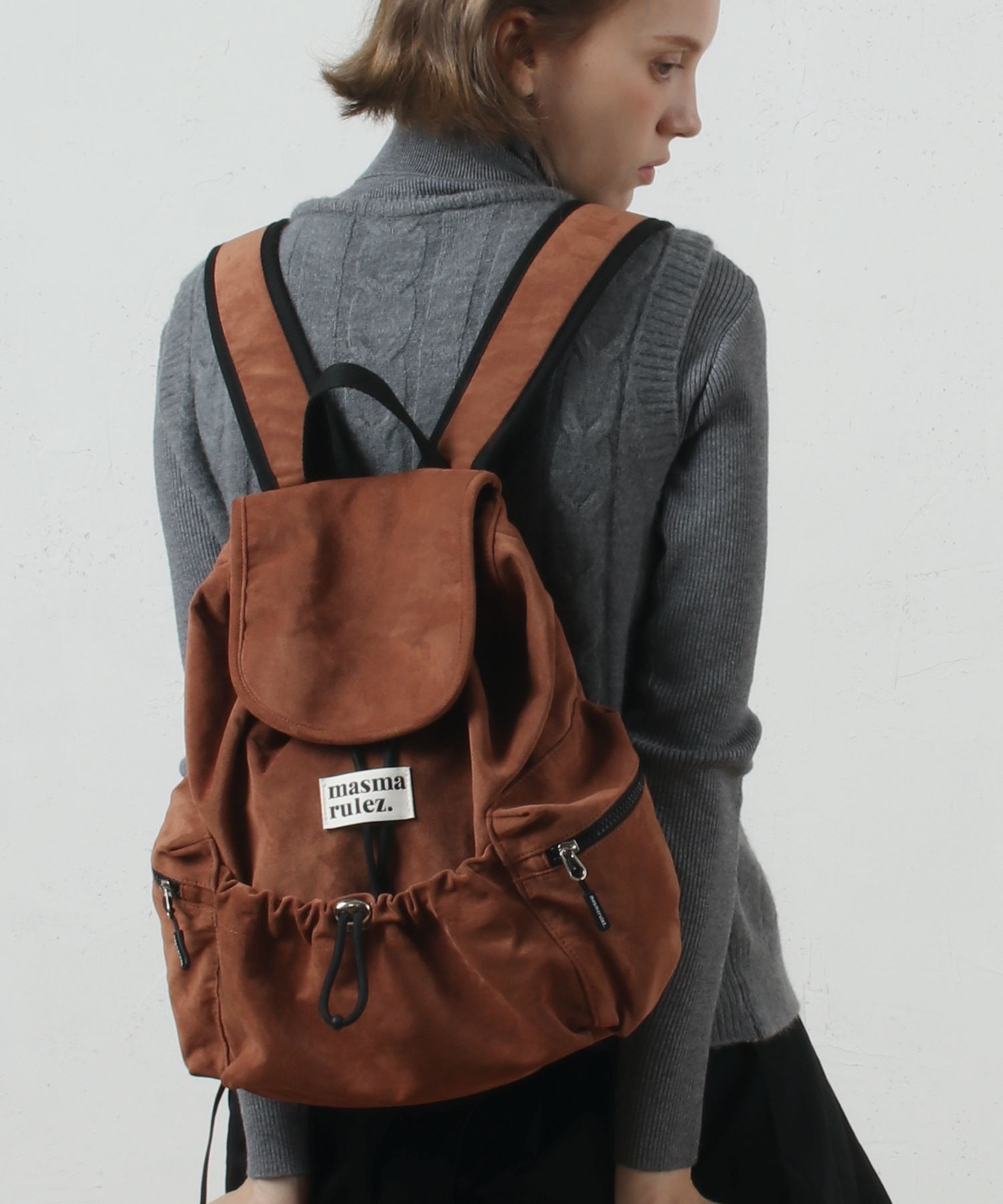 MUSINSA | MASMARULEZ [INT] Mini suede flap backpack _ Brown