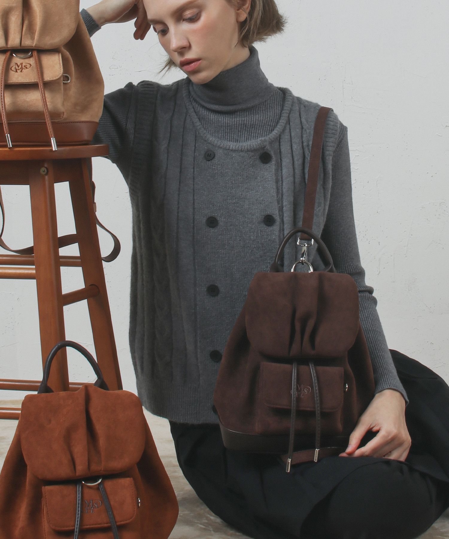 バックパック・リュック masmarulez Suede shirring mini flap backpack brown 501275958 MUSINSA | MASMARULEZ [INT] Suede shirring mini flap backpack