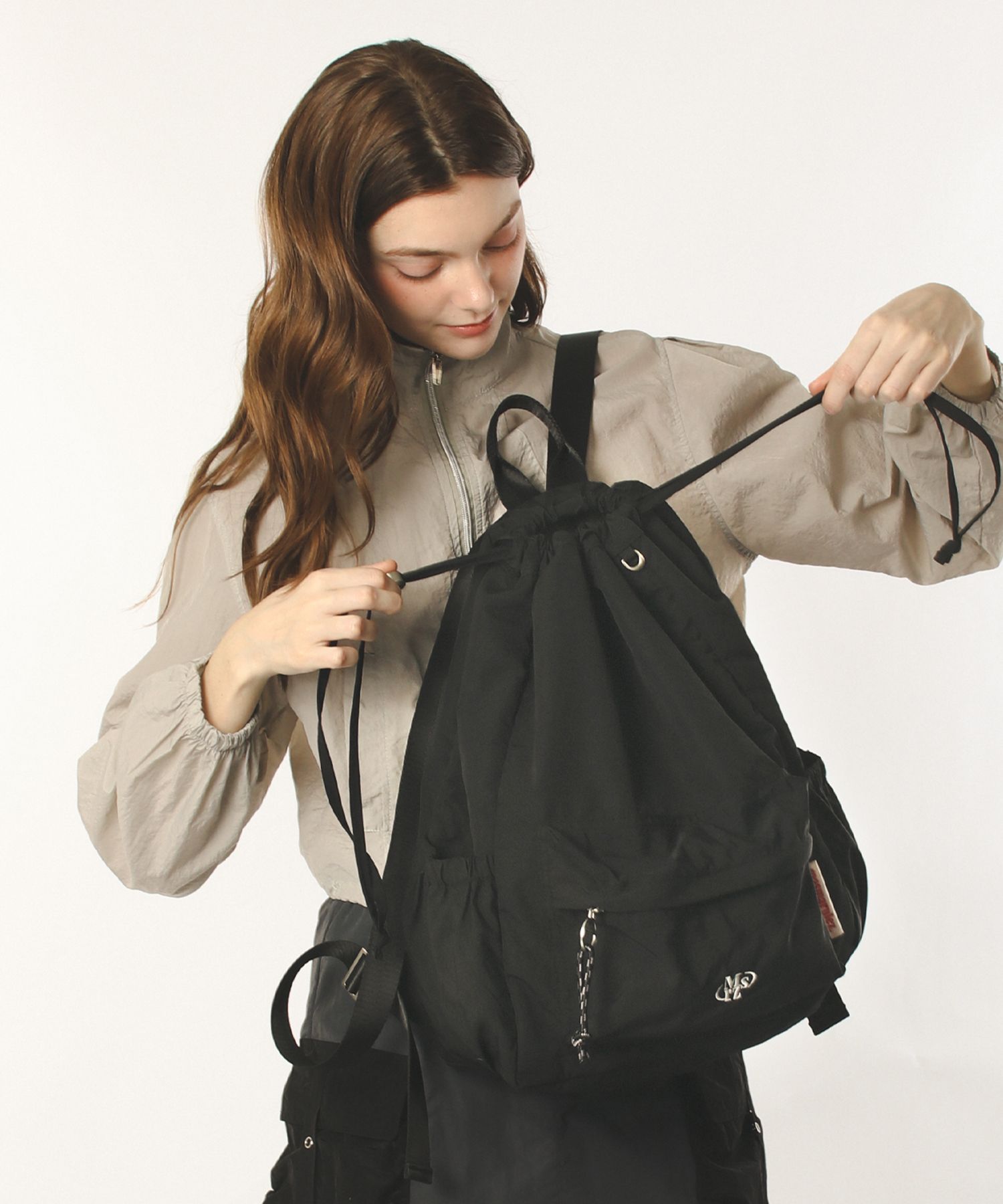 【masmarulez】 韓国人気★(男女共用) Mixed Easy Draw Backpack MUSINSA | MASMARULEZ [INT] Mixed Easy Draw Backpack _ Pure black