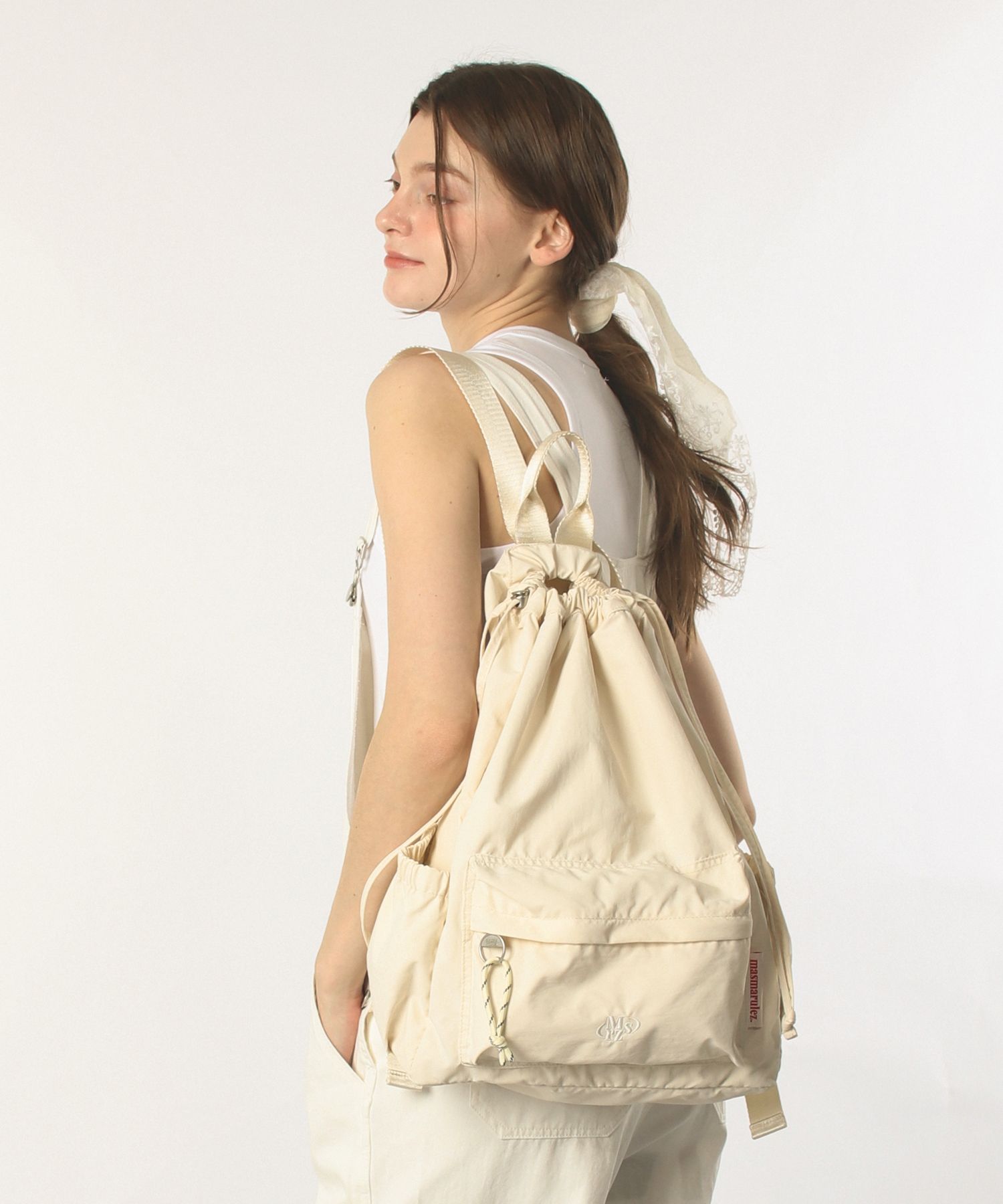 ◆masmarulez◆ Mixed Easy Draw Backpack Pure cream MUSINSA | MASMARULEZ [INT] Mixed Easy Draw Backpack _ Pure cream