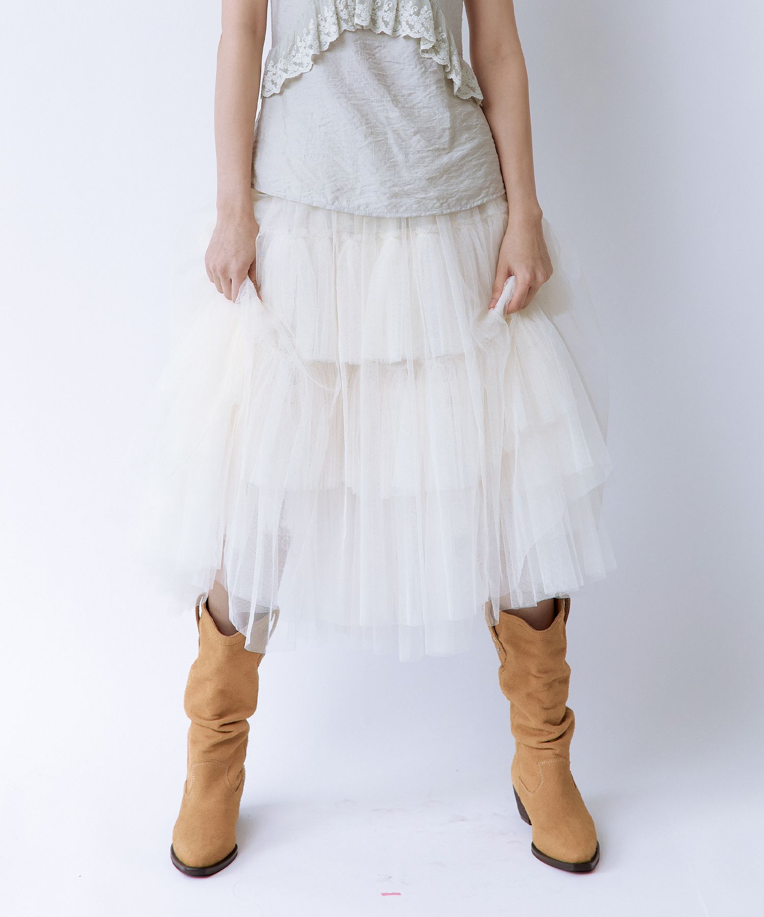 【ROUGHNECK】25ss Volume Tulle Skirt MUSINSA | ROUGHNECK Volume tulle skirt ivory