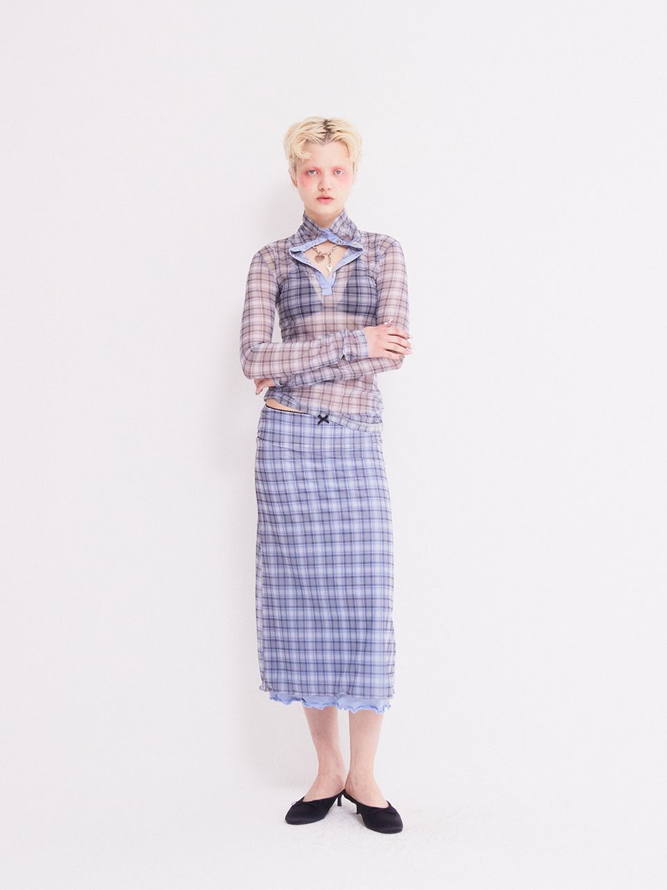 MUSINSA公式 | ASIF CALIE VINTAGE CHECKERED LONG SKIRT SKY BLUE