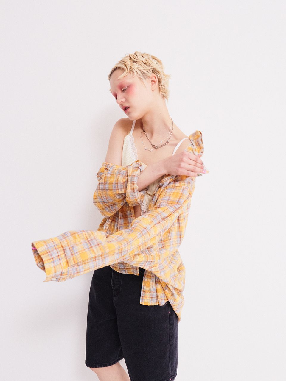MUSINSA | ASIF CALIE NEW DIRTYWASHING OVERFIT CHECK SHIRT YELLOW