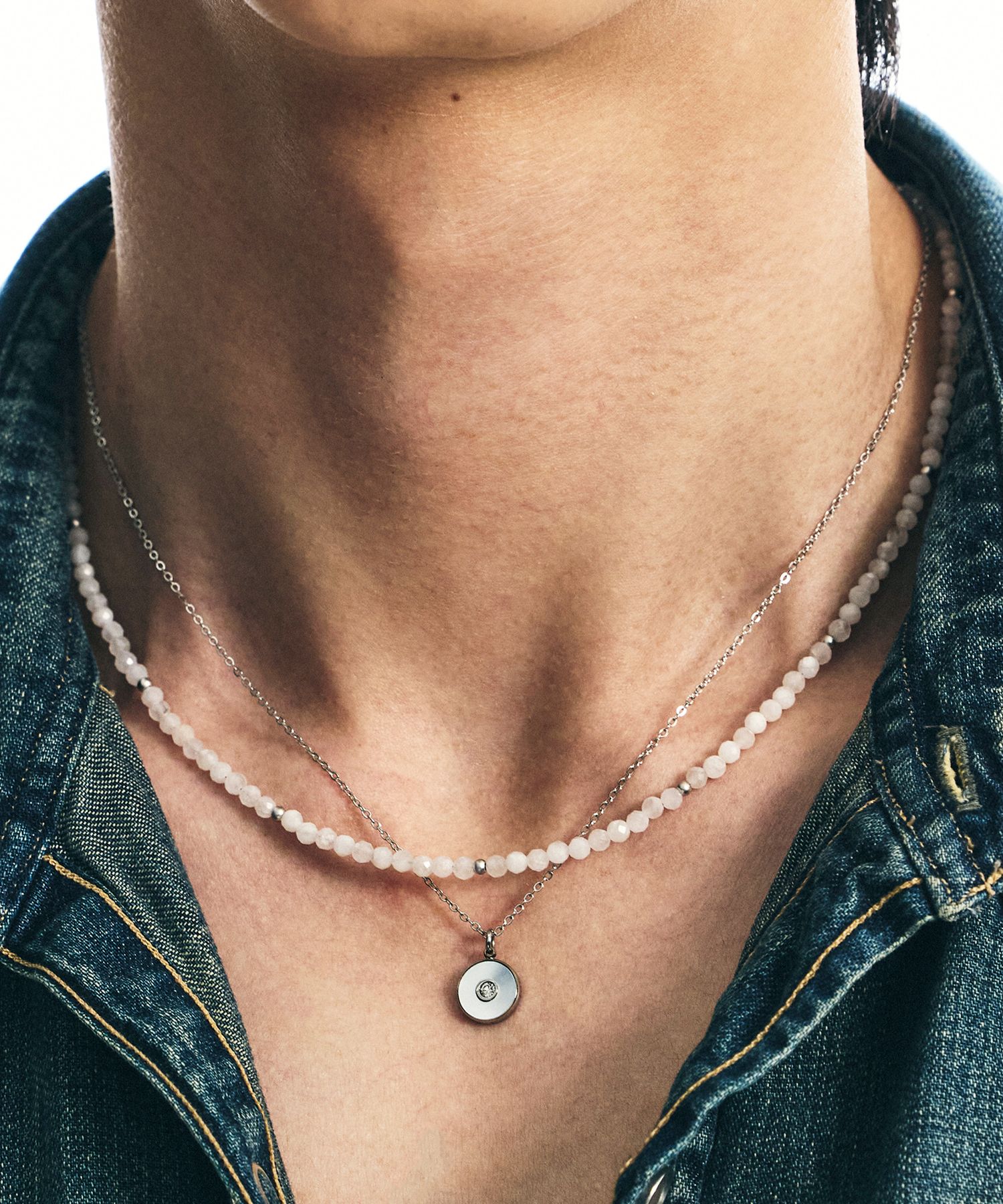 MUSINSA公式 | SSY [SET] Hyde Moonstone & Silver Disk Necklace