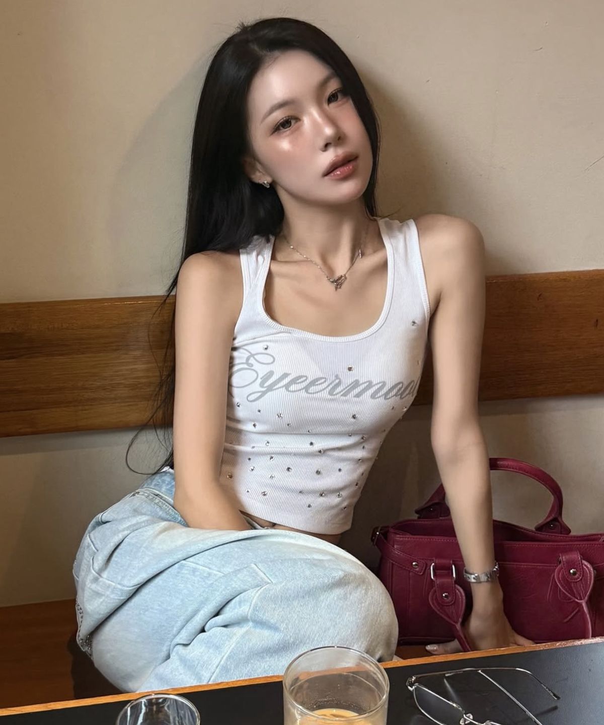 MUSINSA | EYEER Crystal Beads Tank Top - White