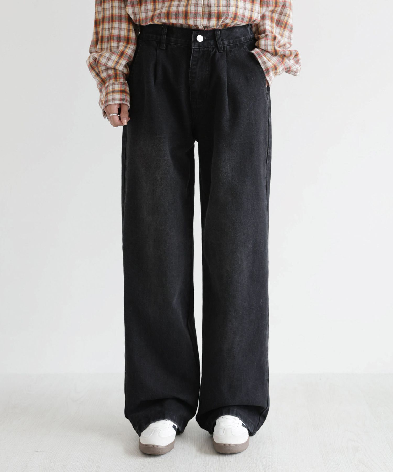 ☆NOT4NERD☆ Banding One Tuck Wide Denim Pants Pink PT048PK MUSINSA | NOT4NERD Banding One Tuck Wide Denim Pants - Black