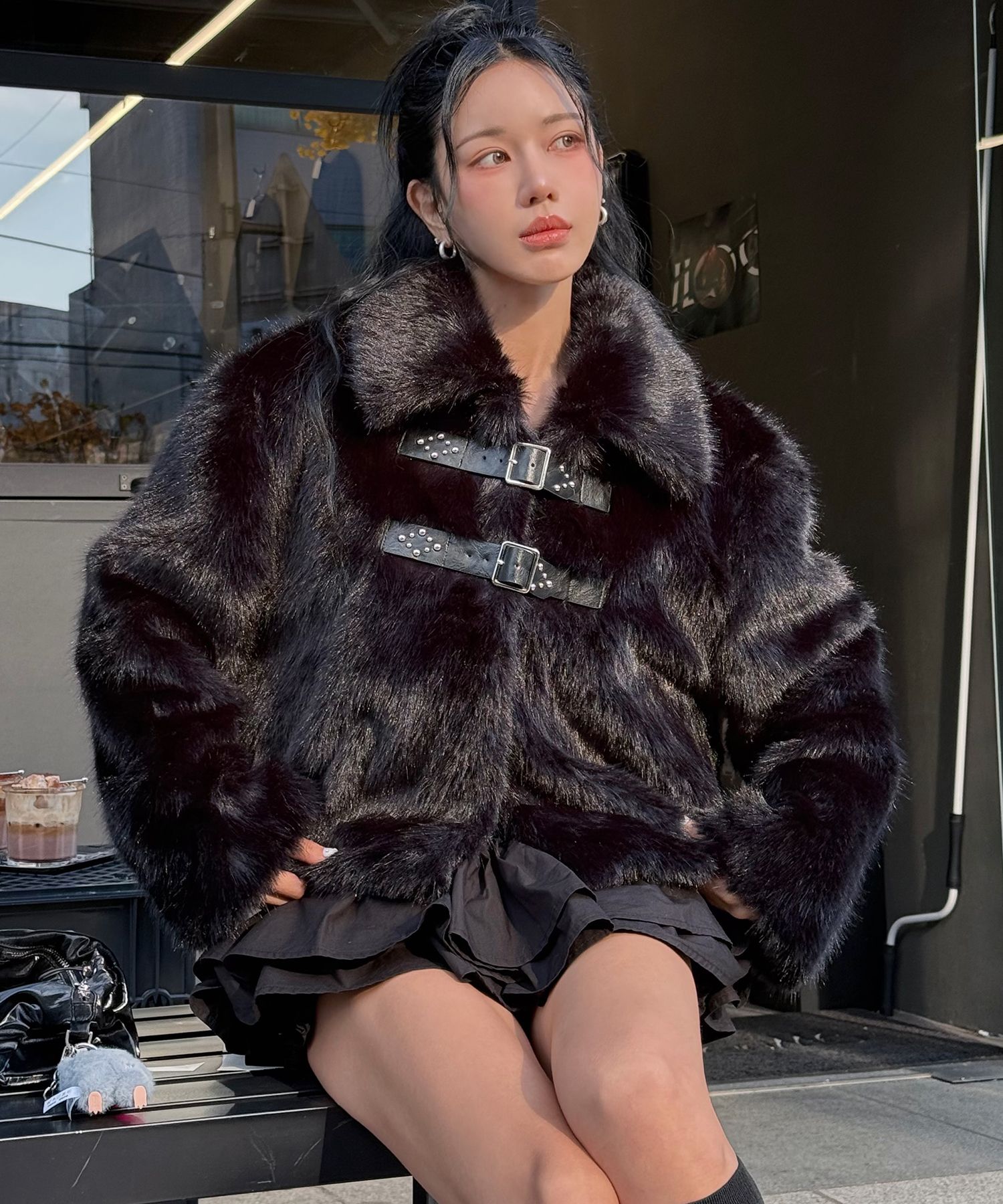 MUSINSA公式 | ILLIGO パピィショートファージャケットブラック