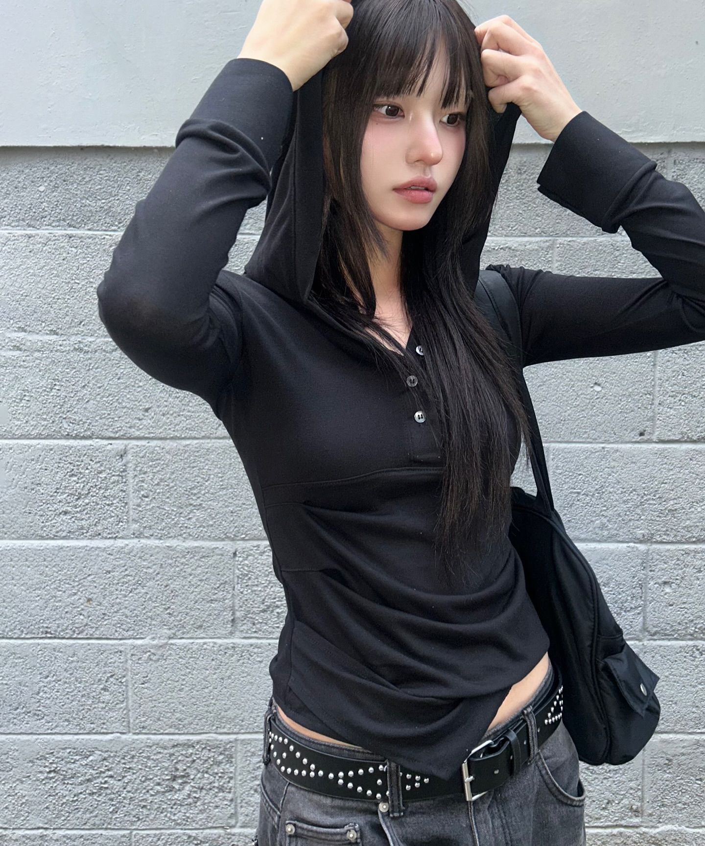 MUSINSA | FLAREUP Asymmetrical Draped Hoodie (FL-187_Black)