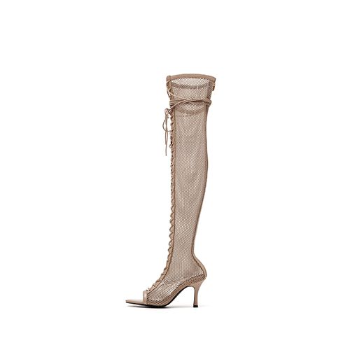 MUSINSA SSIMEEZ Mesh lace-up open-toe heel boots (beige)