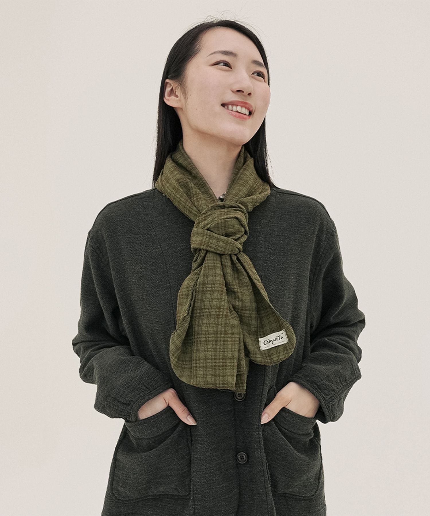 MUSINSA CHIQUITA Checked Cotton Long Scarf Khaki 250810KH