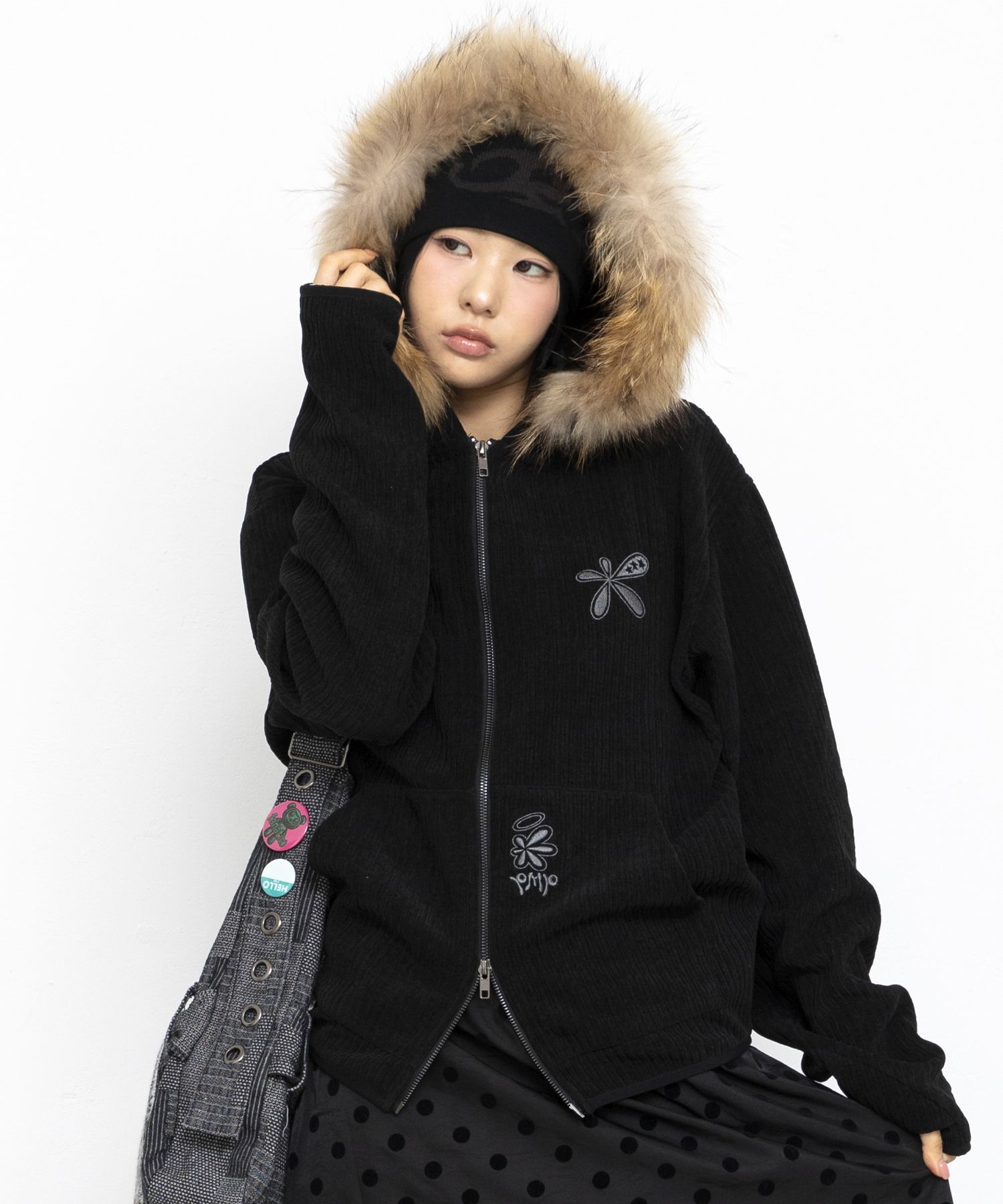 トップス goa raccoon fur zip up knit hoodie goa raccoon fur zip up