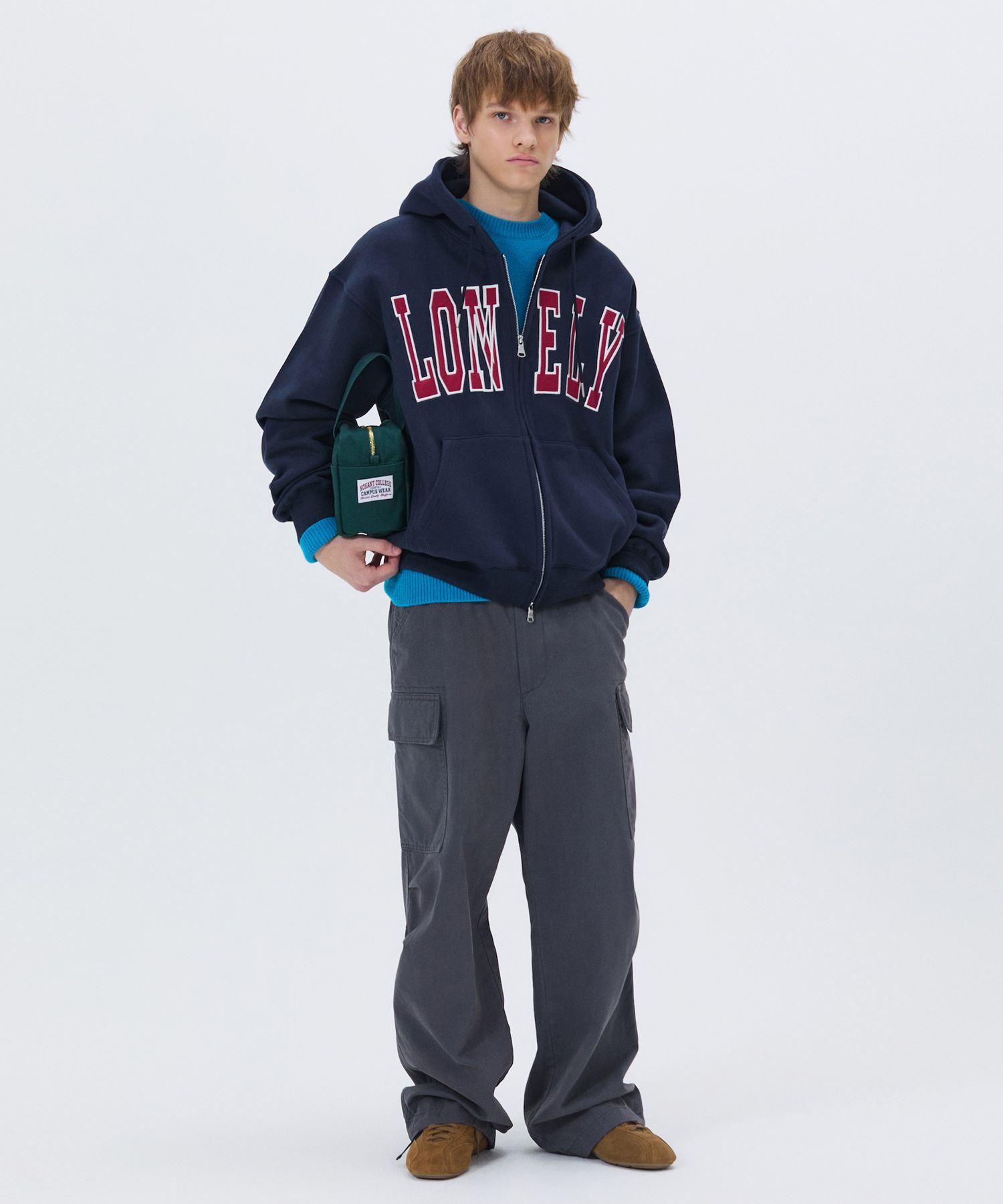 MUSINSA公式 | NOHANT LONELY/LOVELY FELT HOODIE ZIP-UP NAVY