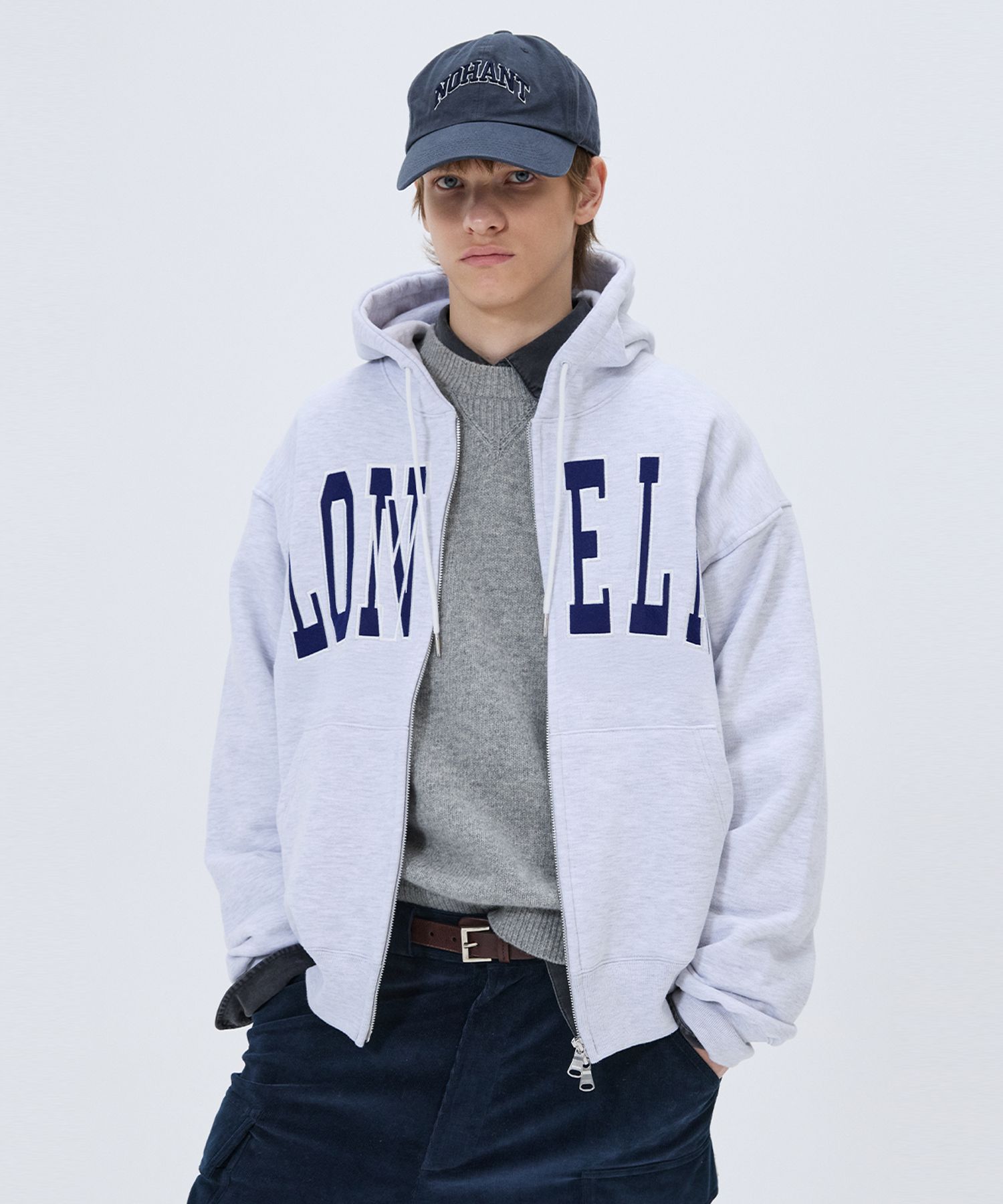 MUSINSA | NOHANT LONELY/LOVELY FELT HOODIE ZIP-UP ASH GRAY