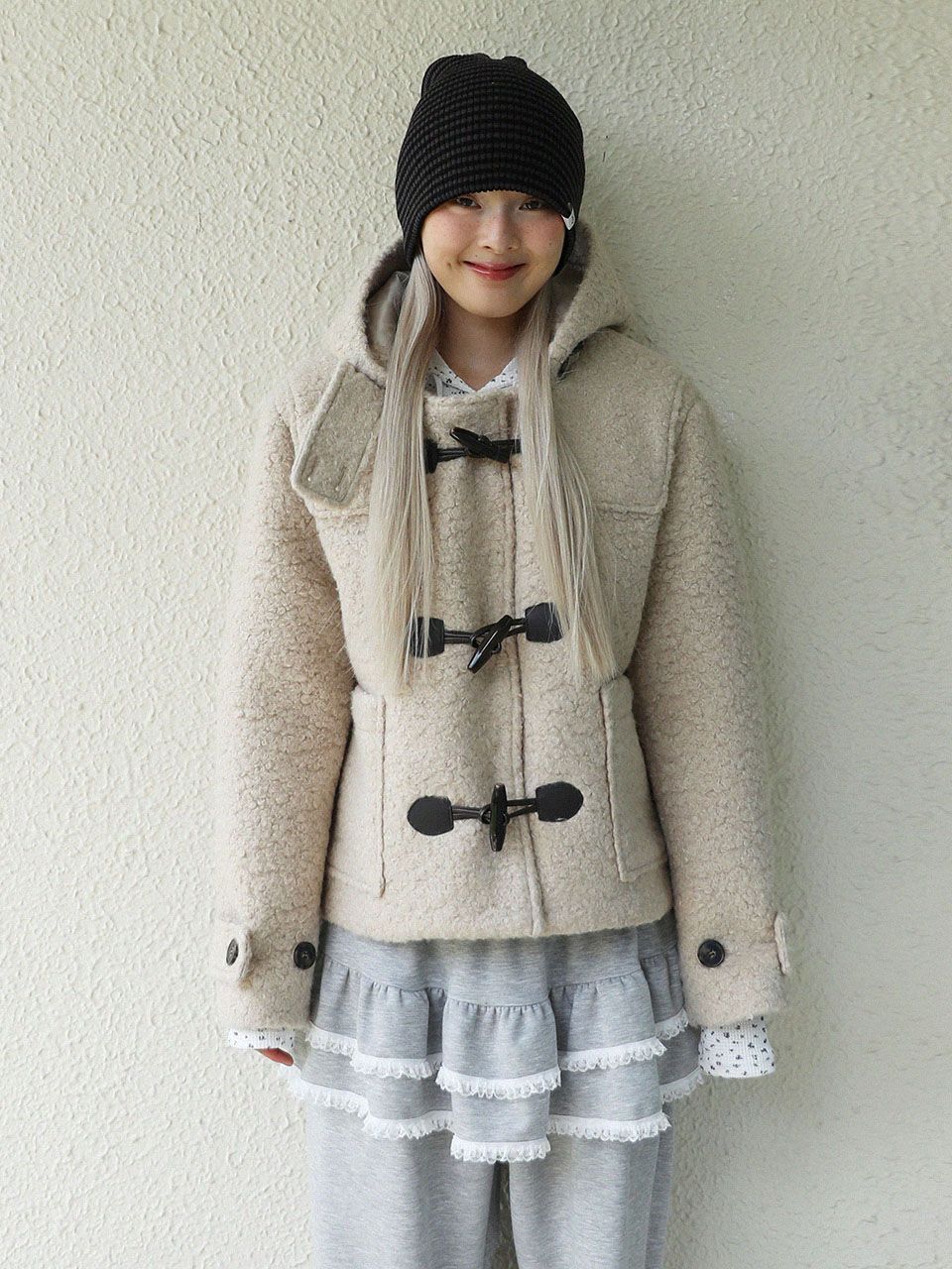 MUSINSA | UGLYSHADOW Curly Duffle Coat (Beige)