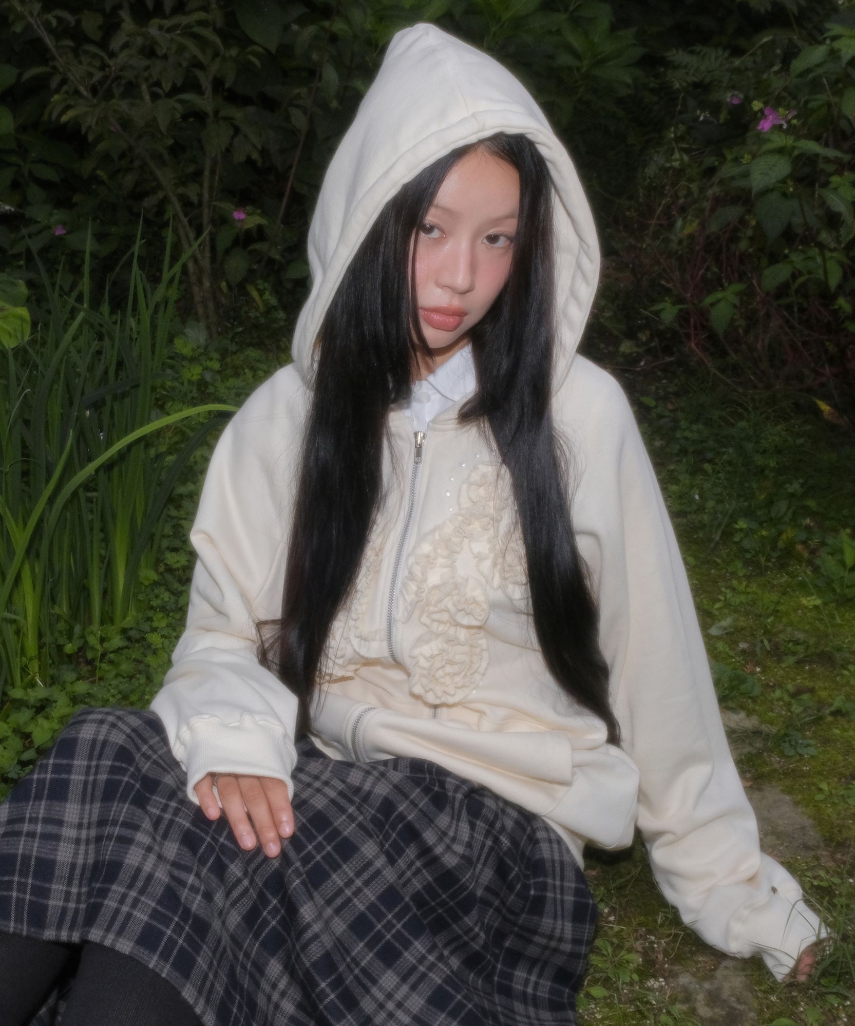 MUSINSA公式 | FLAREUP Ruffle Zip Hoodie (FL-193_Cream)