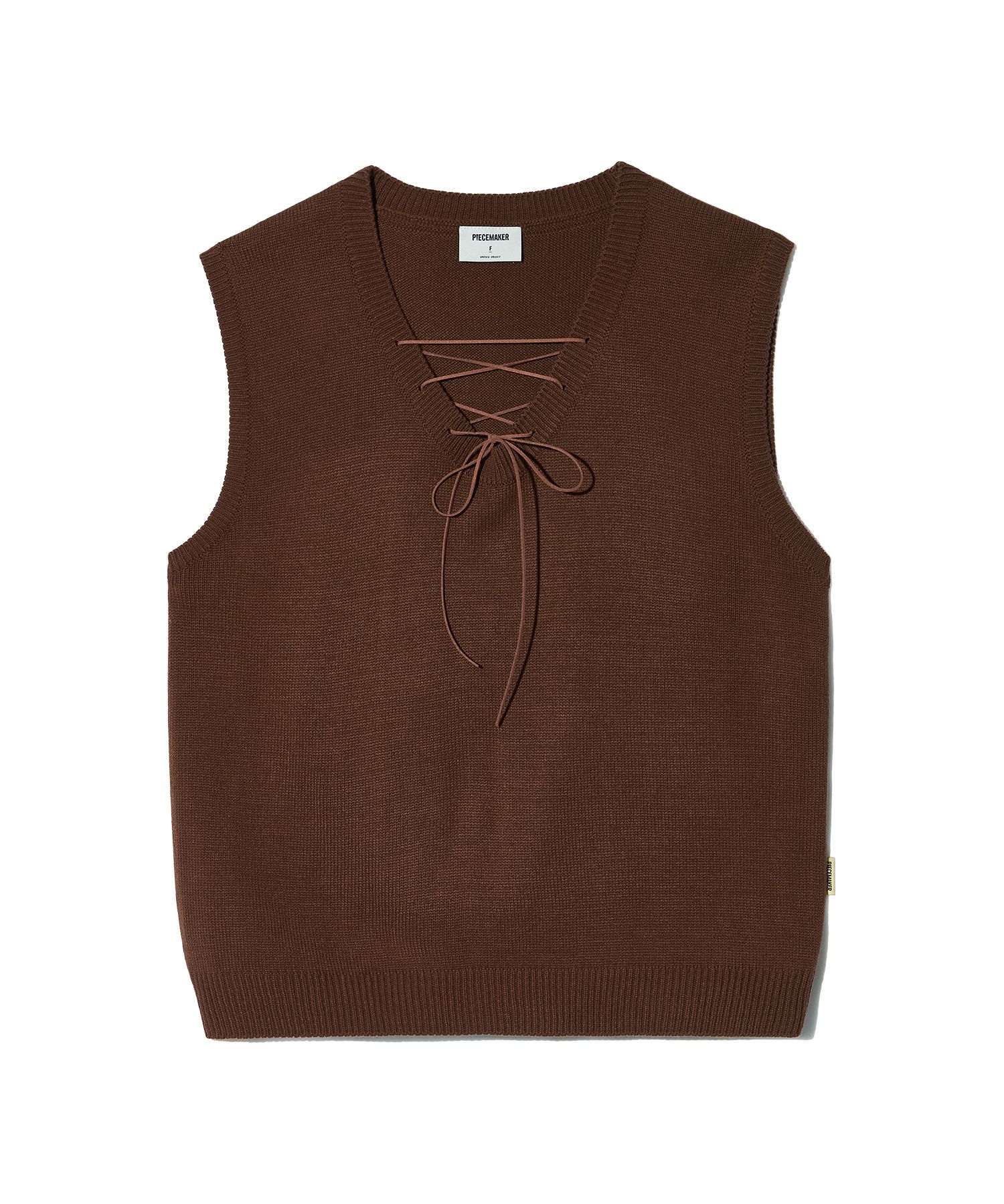 トップス 2025AW anuke Loop Knit Vest brown MUSINSA | PIECEMAKER LACE UP KNIT VEST (BROWN)