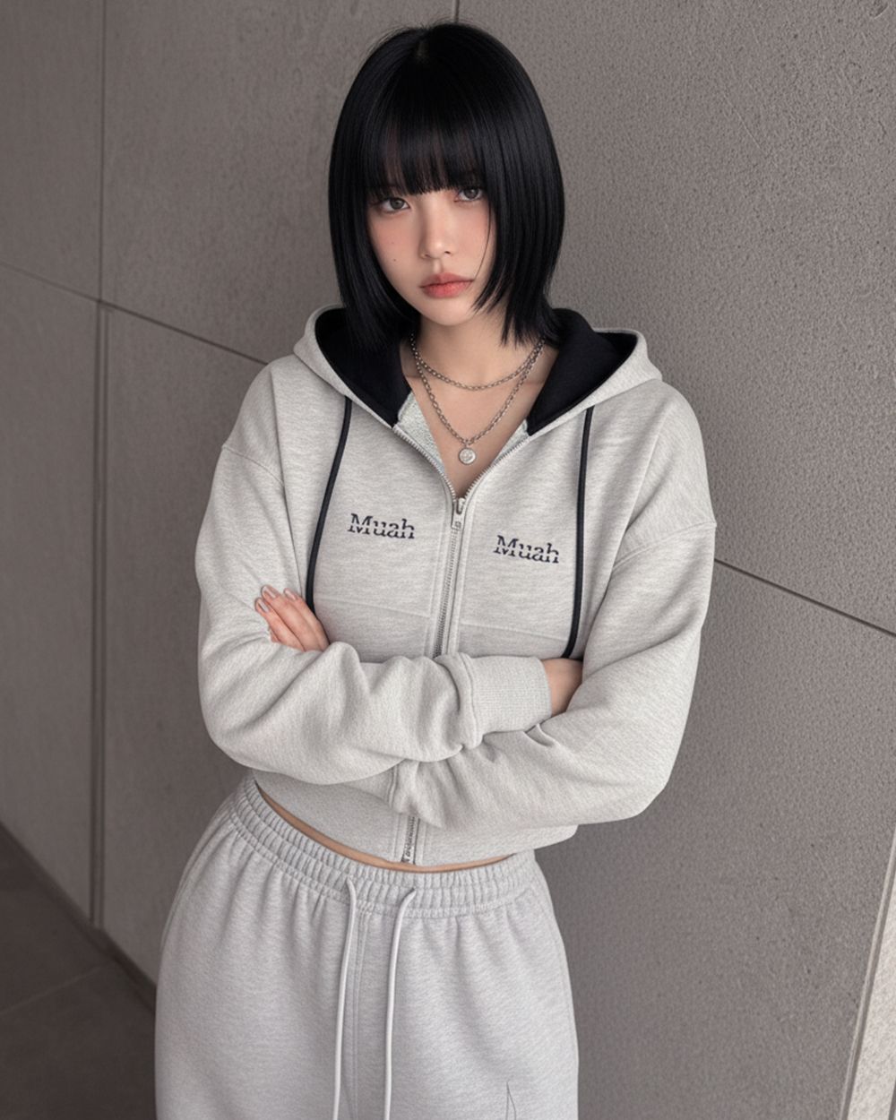 MUSINSA公式 | MUAHMUAH ステッチコンビフードジップアップ [4カラー]