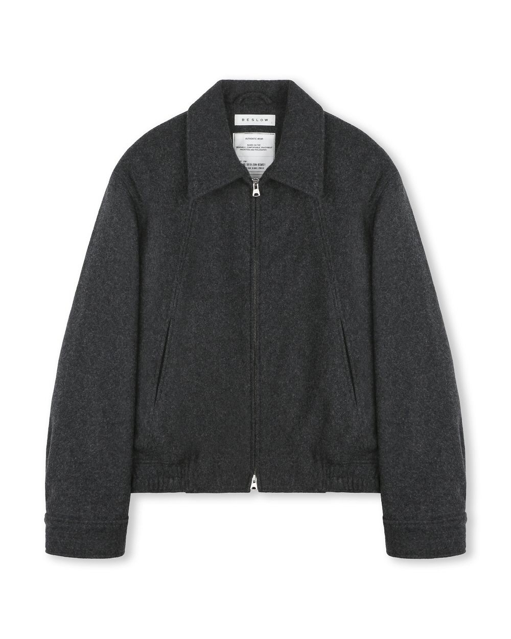 MUSINSA | BESLOW WOOL WIDE COLLAR HARRINGTON JACKET MELANGE CHARCOAL