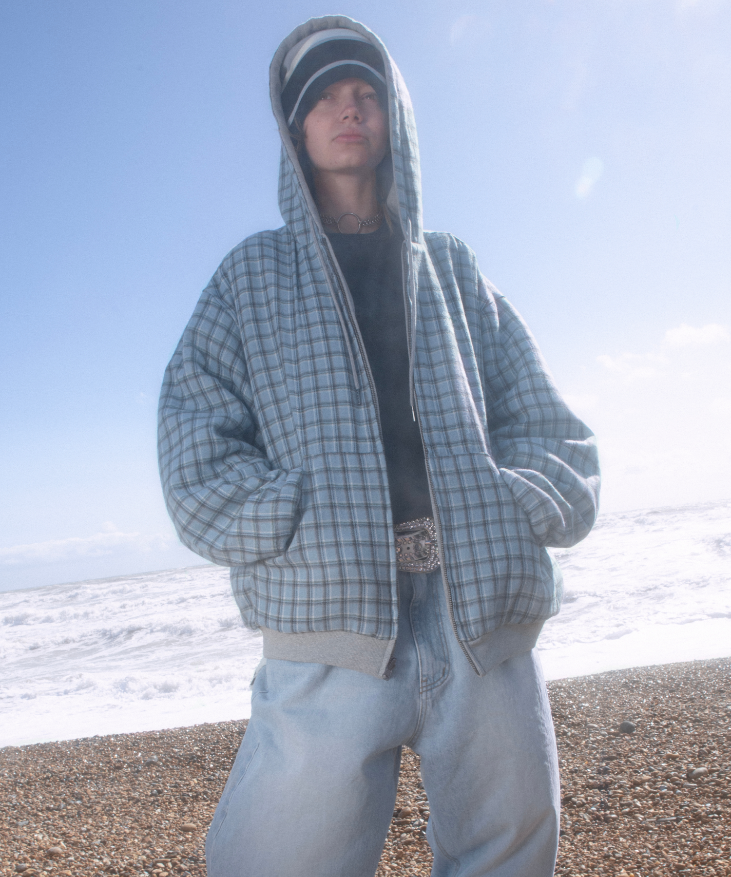 MUSINSA ERTR リバーシブル パーカー フーディ チェック ブルー MUSINSA | ERTR Reversible Hoodie Zip-Up Check Blue