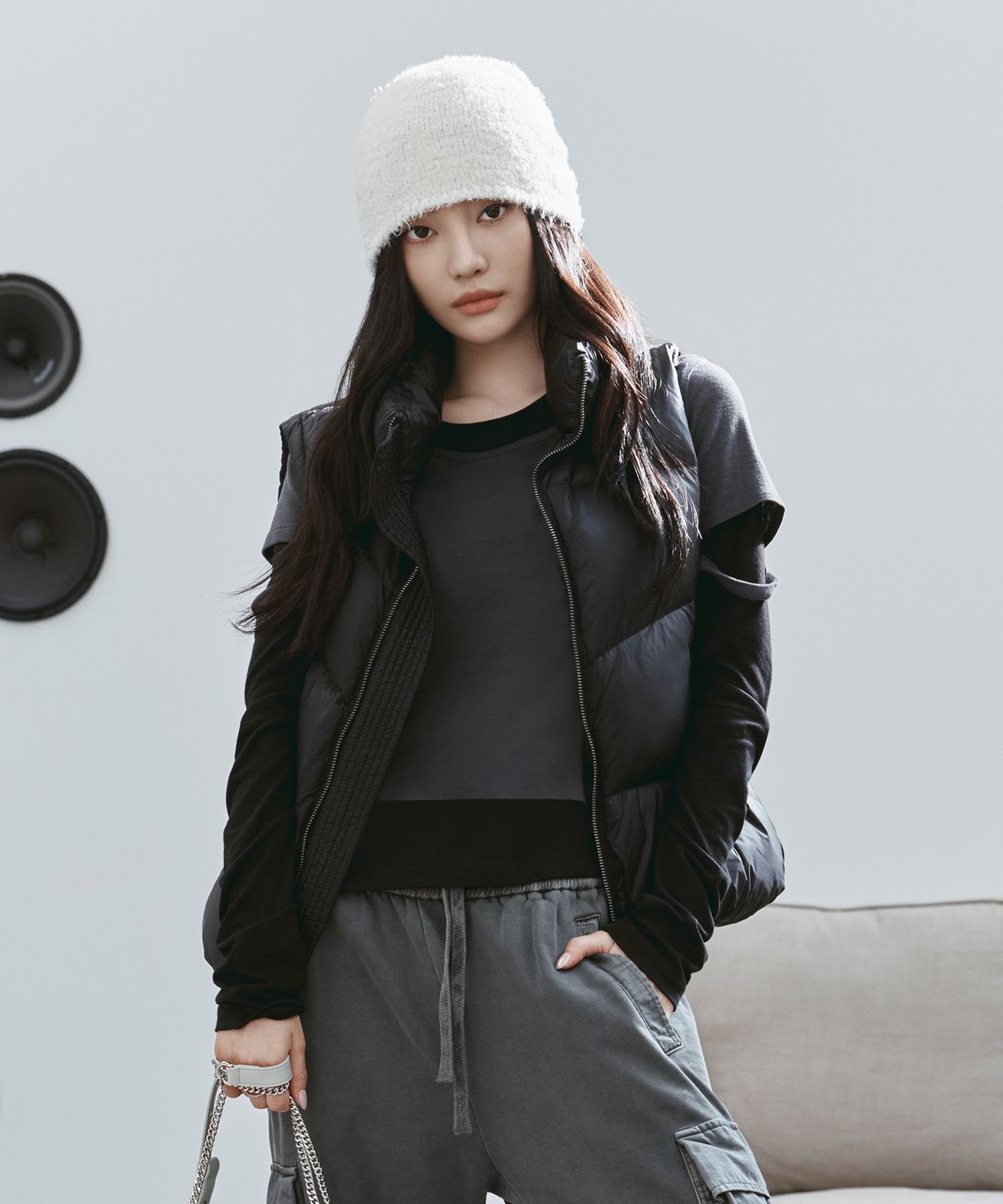 MUSINSA | MATIN KIM UNBALANCE QUILTED DOWN VEST FOR WOMEN IN BLACK