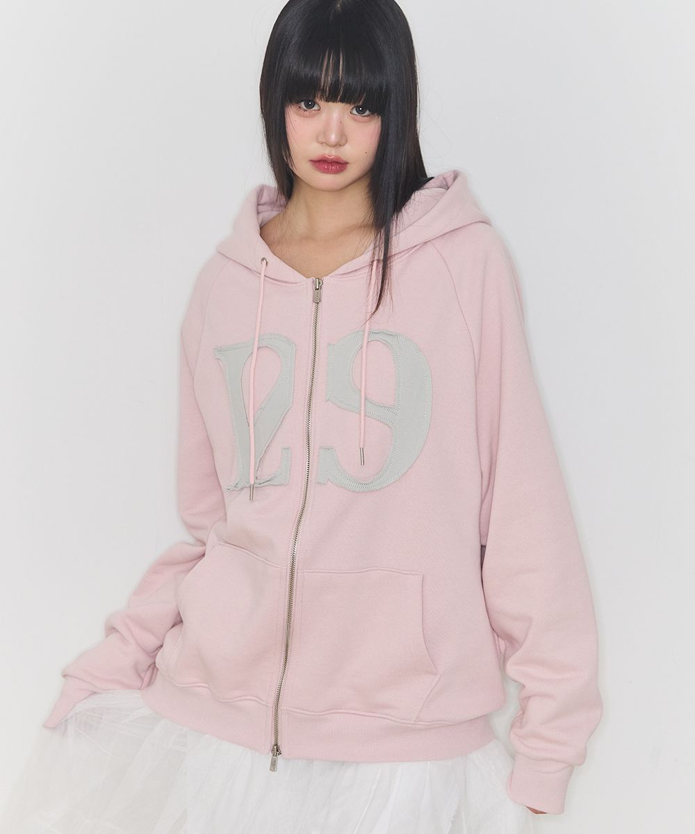 ILLIGO129 ジップパーカー lightpink ライトピンク MUSINSA公式 | ILLIGO 129 ロゴパッチ フードパーカー ライトピンク