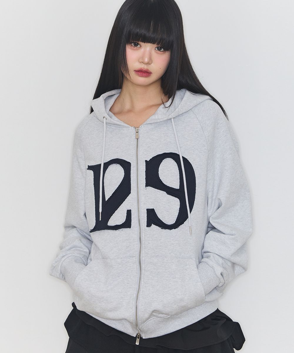 MUSINSA | ILLIGO 129 Logo Patch Hooded Zip-Up White Melange