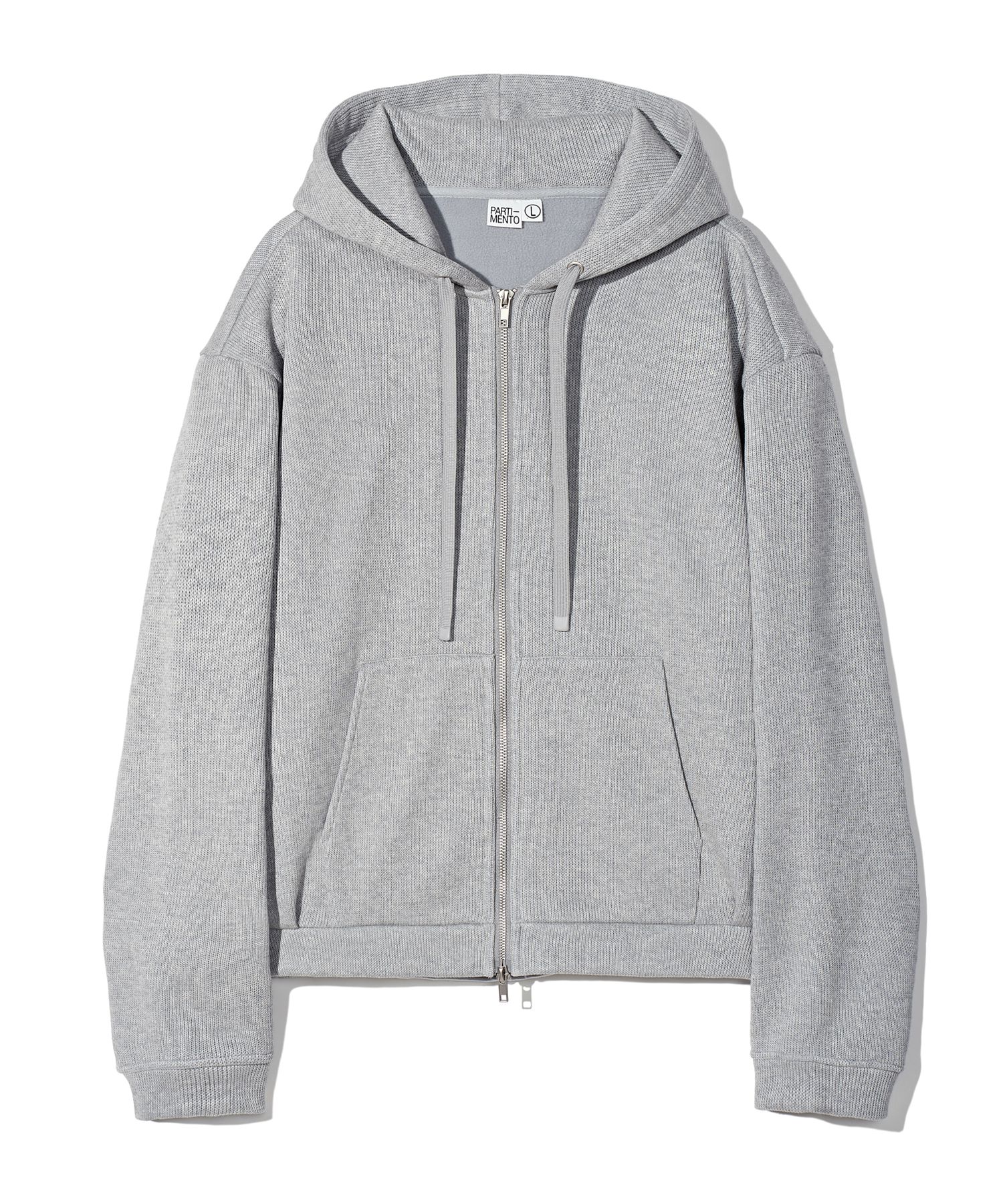 MUSINSA | PARTIMENTO [Fleece] Crop Knit Hooded Zip-Up Melange Gray