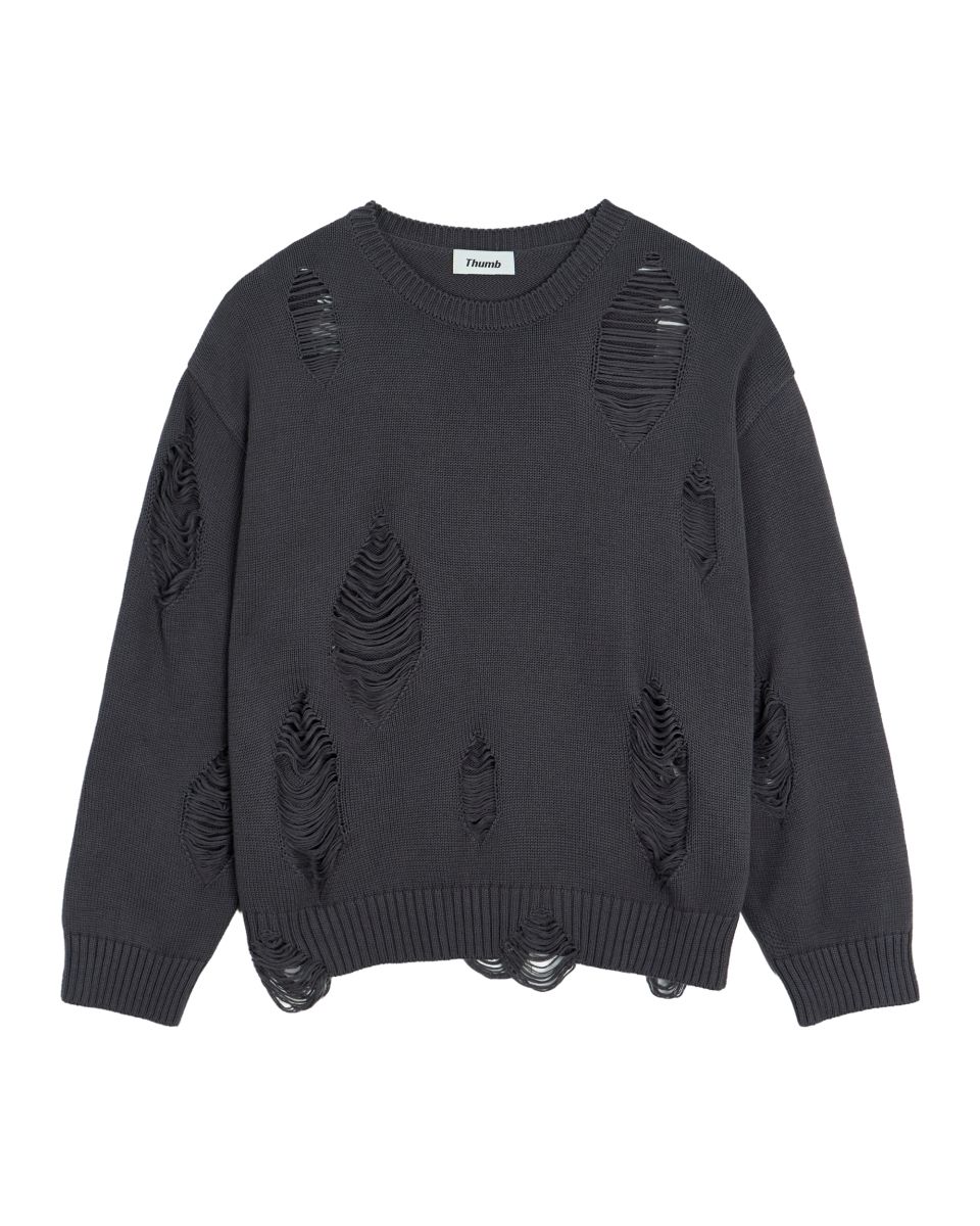 トップス destroy knit MUSINSA | THUMB DESTROYED KNIT SWEATER (CHACOAL)/(BLACK)