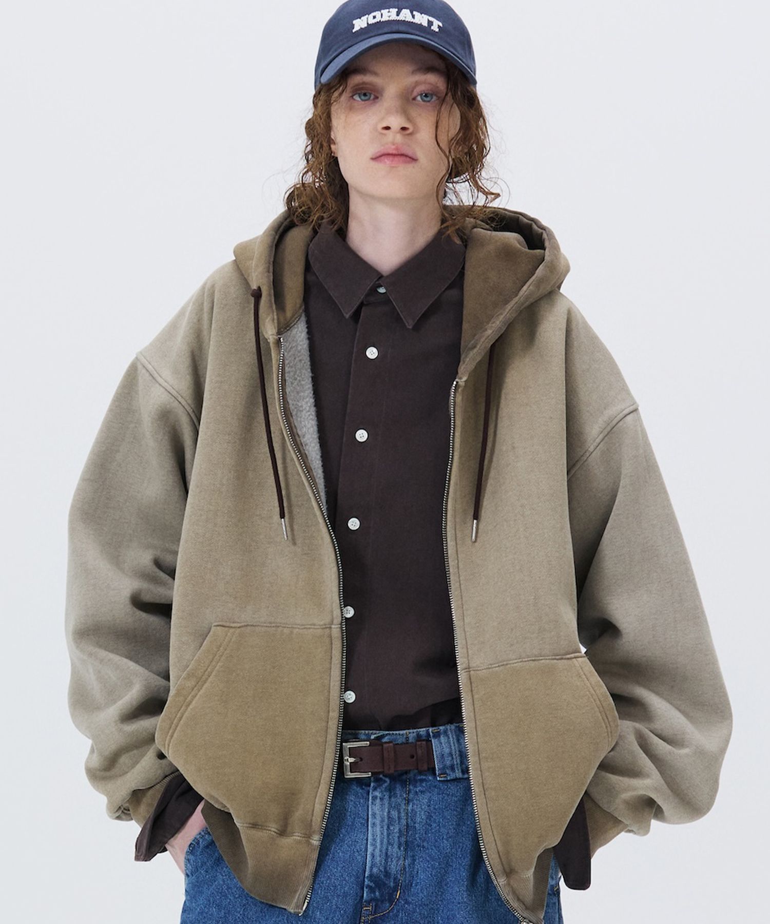 NOHANT HOODIE ZIP-UP パーカー　L size MUSINSA公式 | NOHANT MINIMAL WASHED HOODIE ZIP-UP BROWN