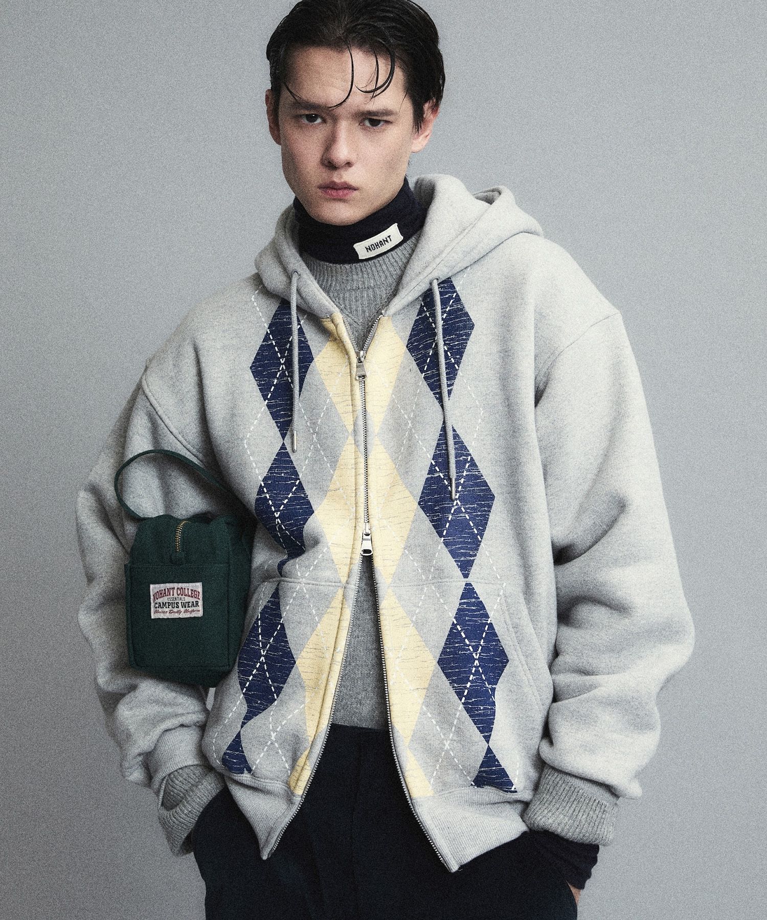 NOHANT HOODIE ZIP-UP パーカー　L size MUSINSA公式 | NOHANT HEAVYWEIGHT ARGYLE HOODIE ZIP-UP GRAY