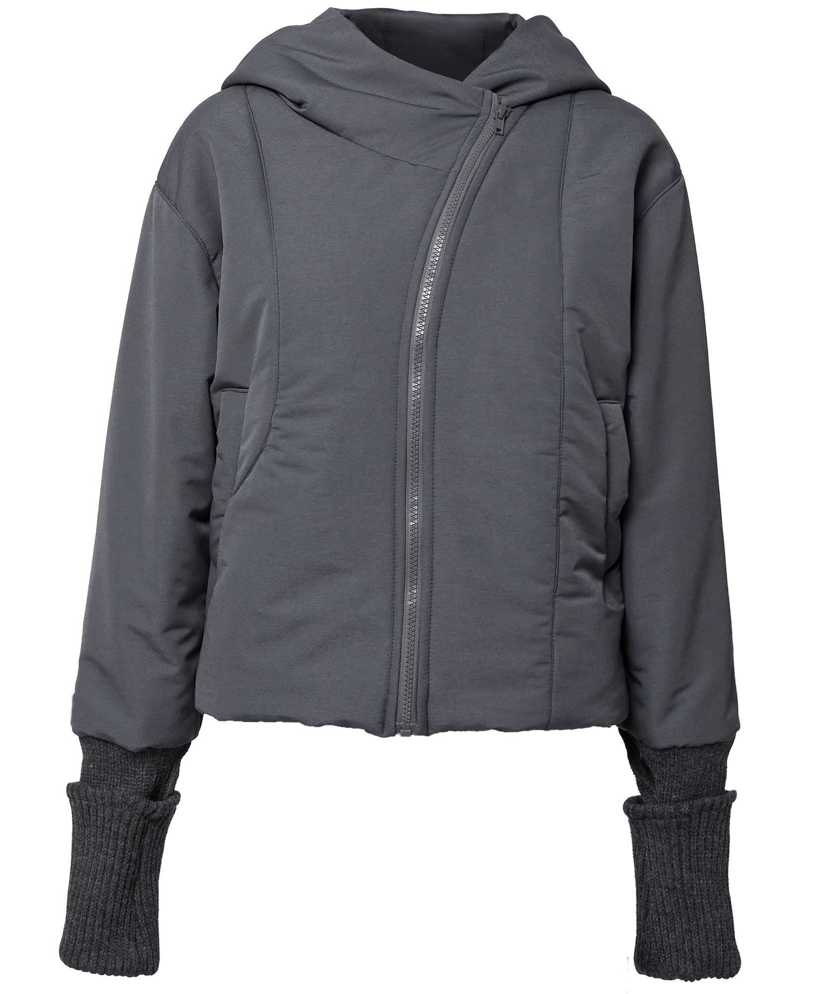 MUSINSA | FLAREUP Hooded Asymmetrical Puffer Jacket (FL-053_Charcoal)