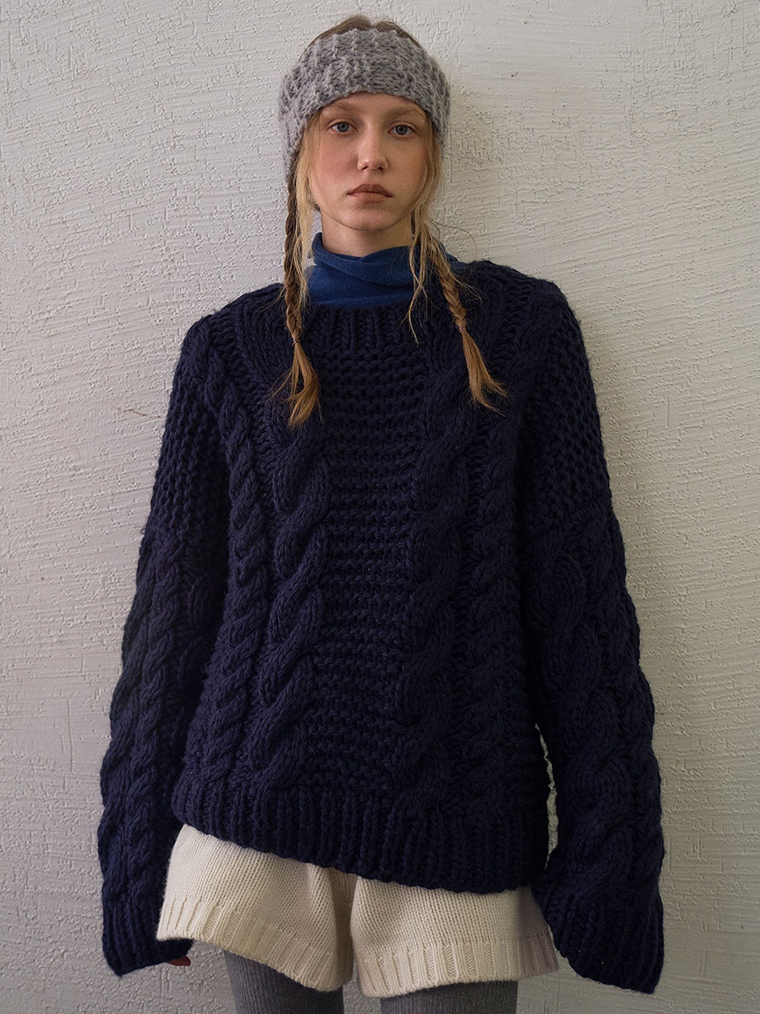 MUSINSA公式 | TINKNIT ハンドニットチャンキーケーブルセーター_ネイビー