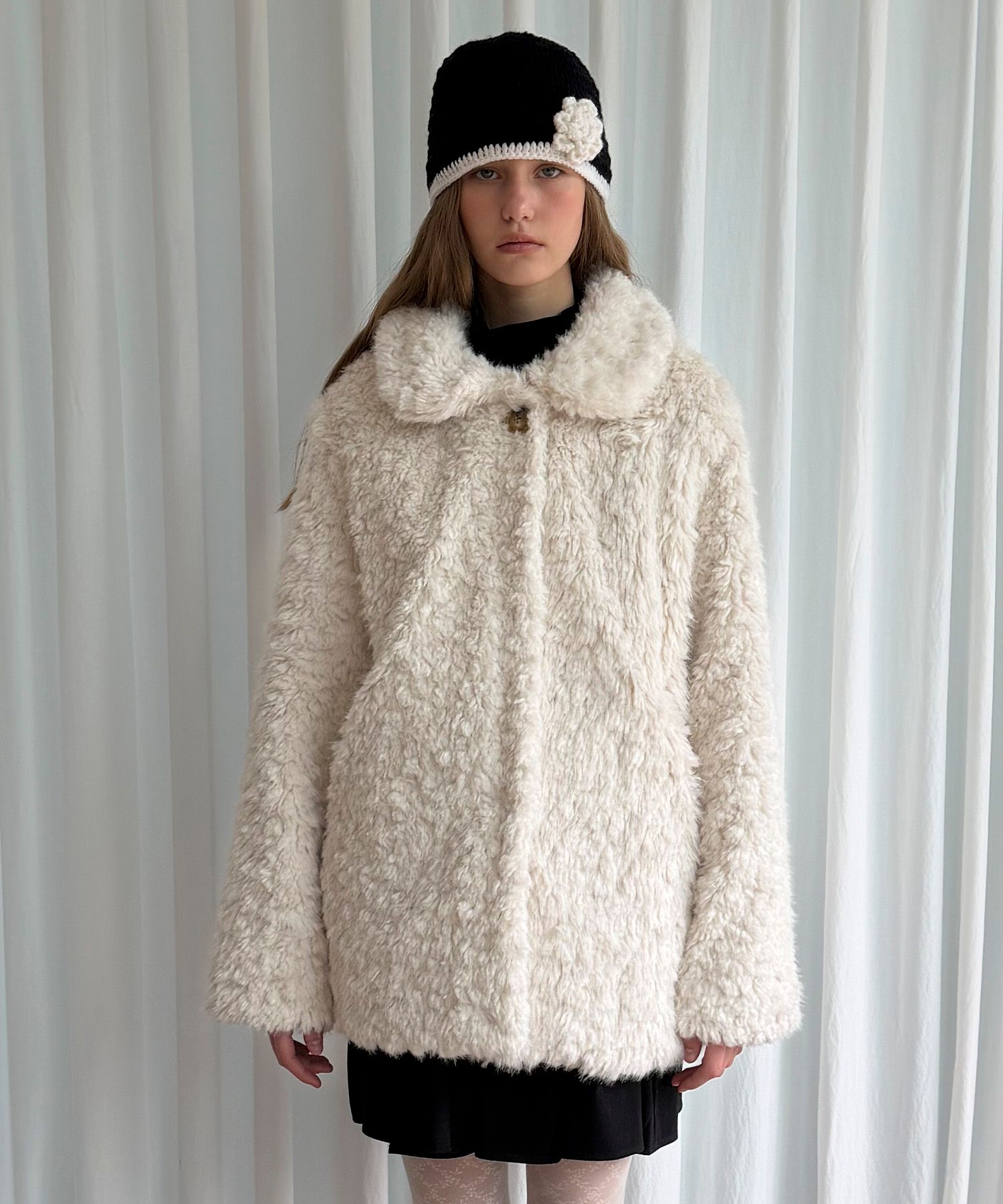 MUSINSA | SOIR ROUND COLLAR FUR COAT - IVORY
