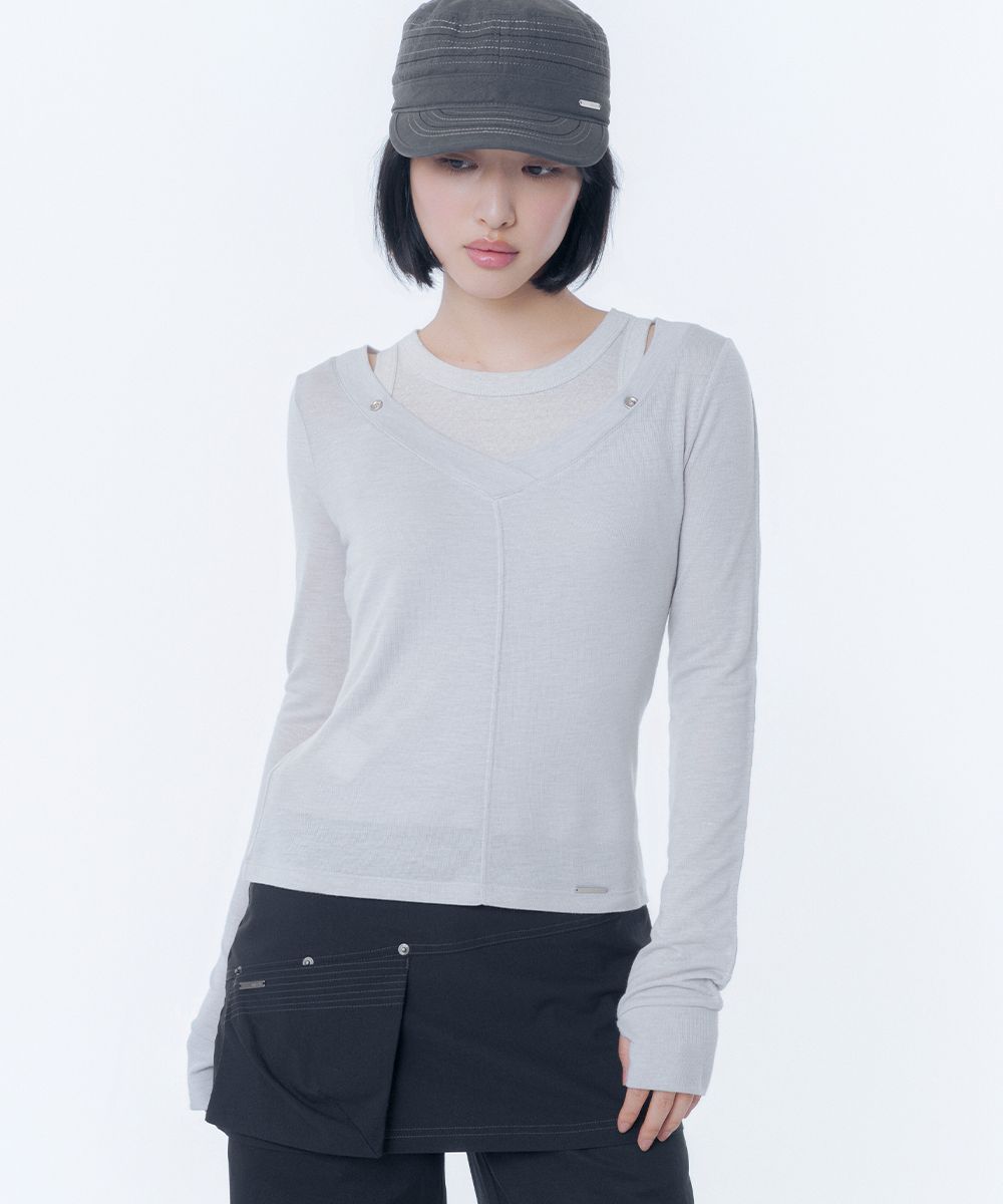 MUSINSA公式 | MISEKI SEOUL Layered line sheer long sleeve GREY