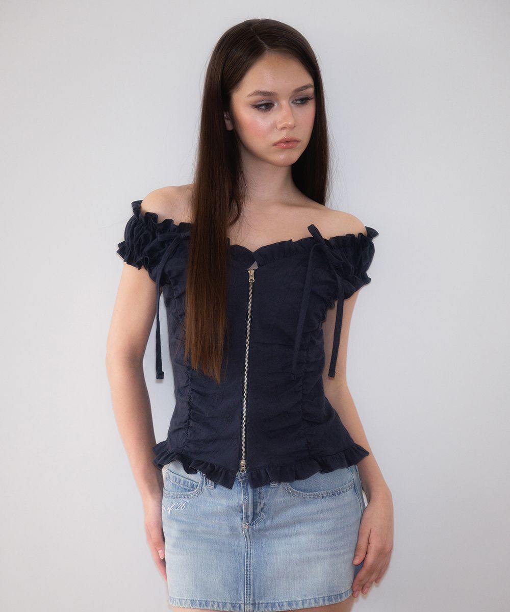 MUSINSA | ROSÉ FRANTZ Two-way Frill Ribbon Sleeveless [Navy]