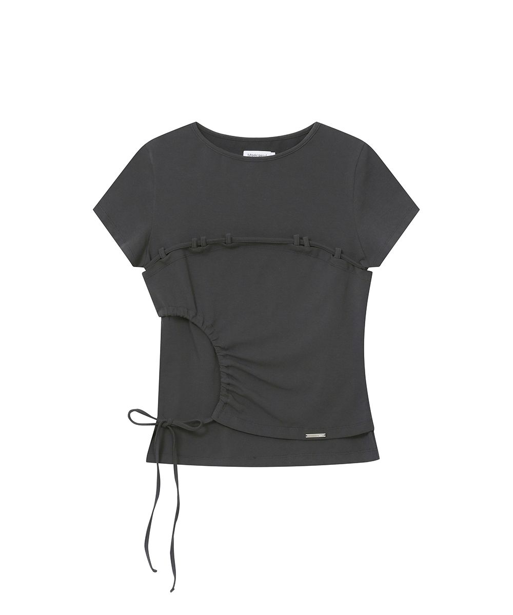 MUSINSA | MISEKI SEOUL String Shirring Short Sleeve CHARCOAL
