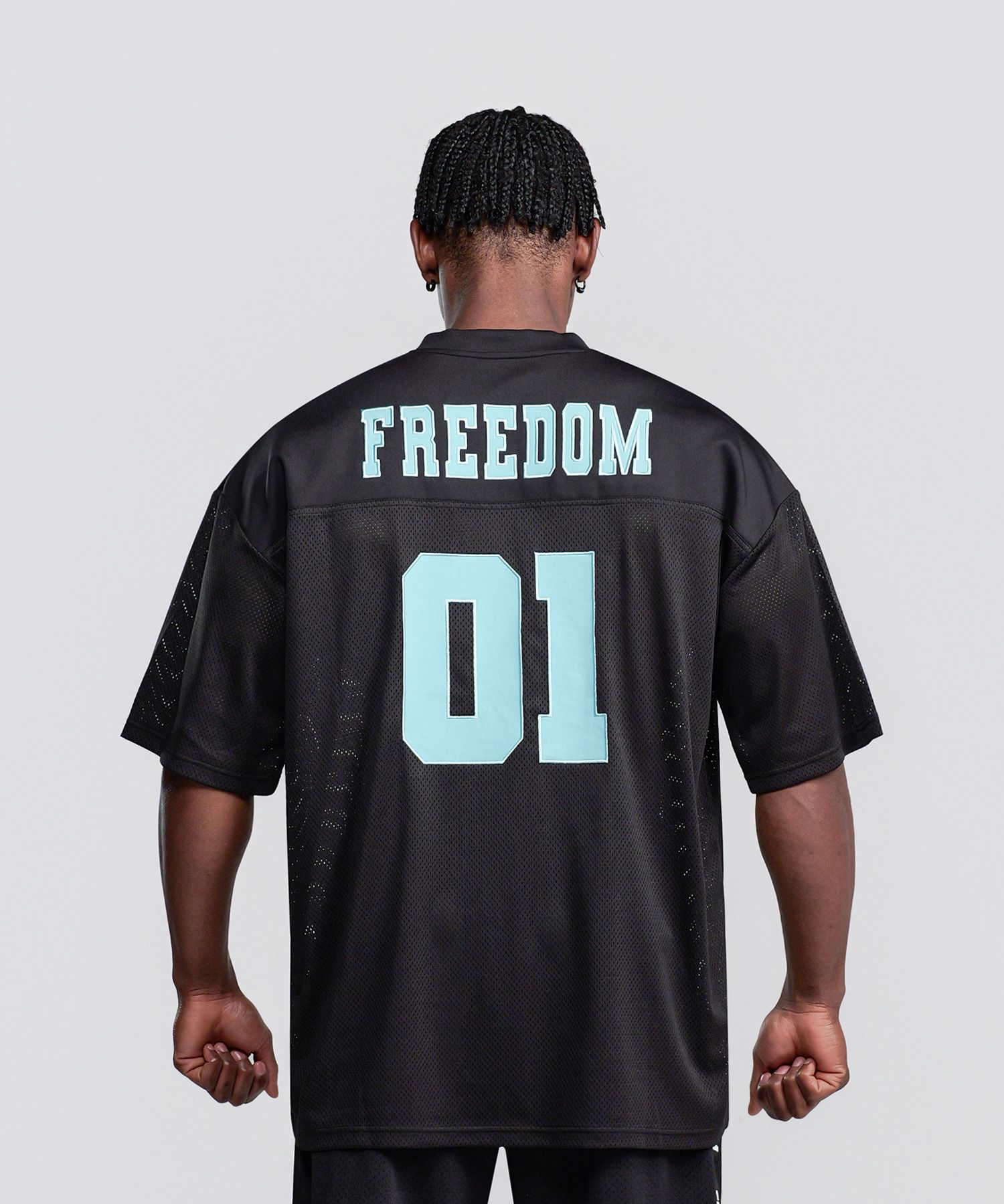 MUSINSA | FREEDOM Freedom Mesh Rugby Jersey (Black/Light Teal)