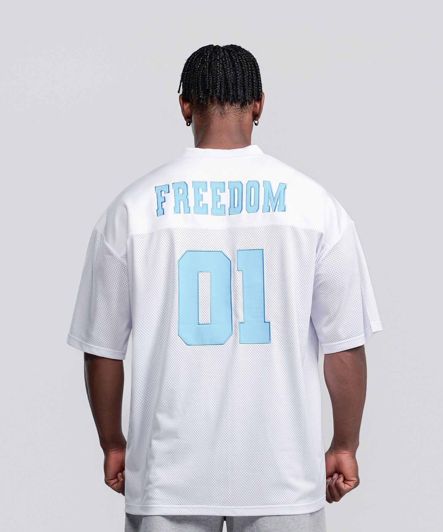 MUSINSA | FREEDOM Freedom Mesh Rugby Jersey (White/Sky Blue)