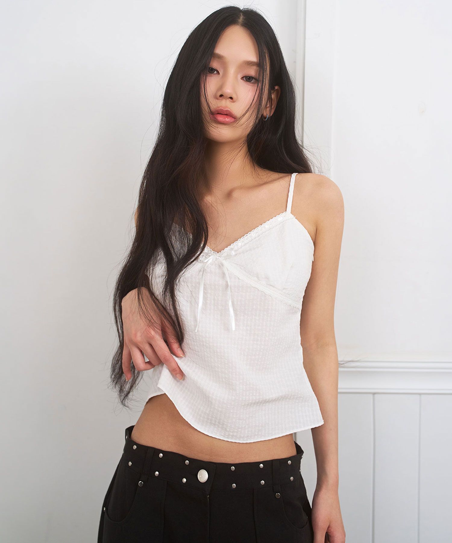 andmaryアンドマリー❤︎Shirring ribbon camisole 白 トップス