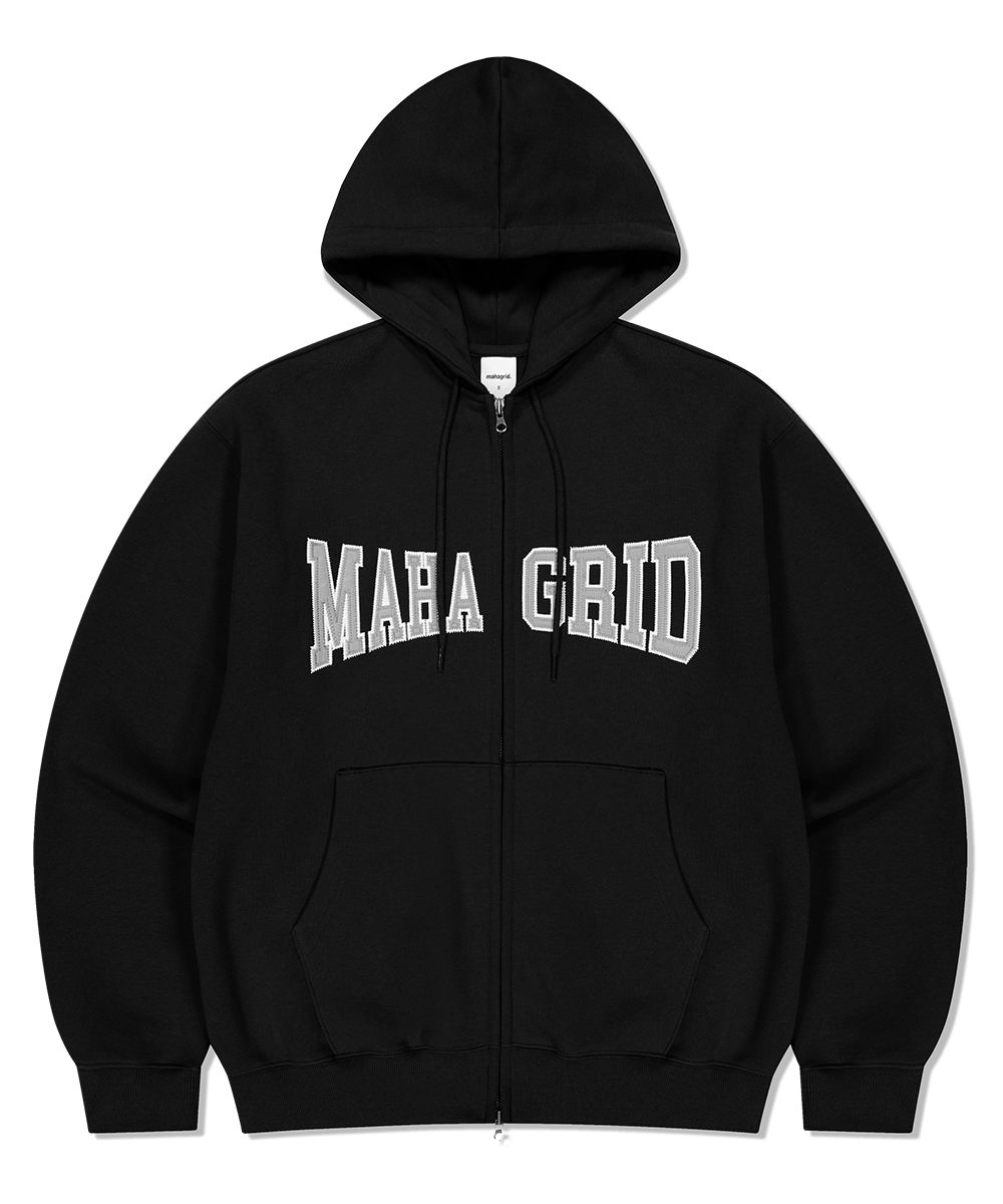 MUSINSA公式 | MAHAGRID APPLIQUE ZIP UP HOODIE BLACK(MG2CFMM428A)