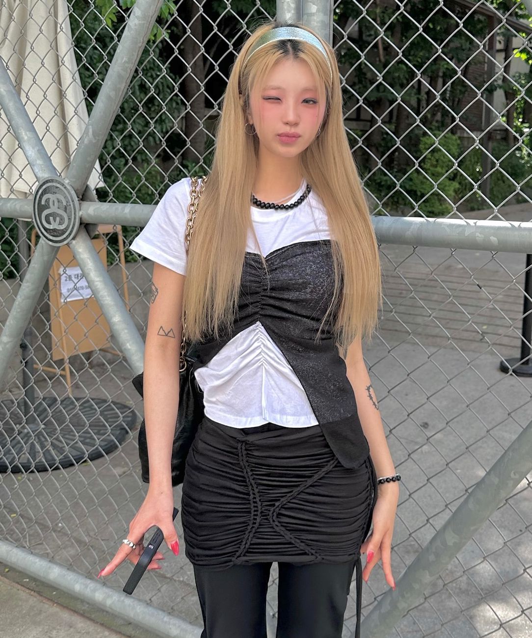 ★FLARE UP★ Bustier Layered TShirt FL122BlackBlack Bustier Layered T-Shirt (FL-122_Black&Charcoal) - FLAREUP