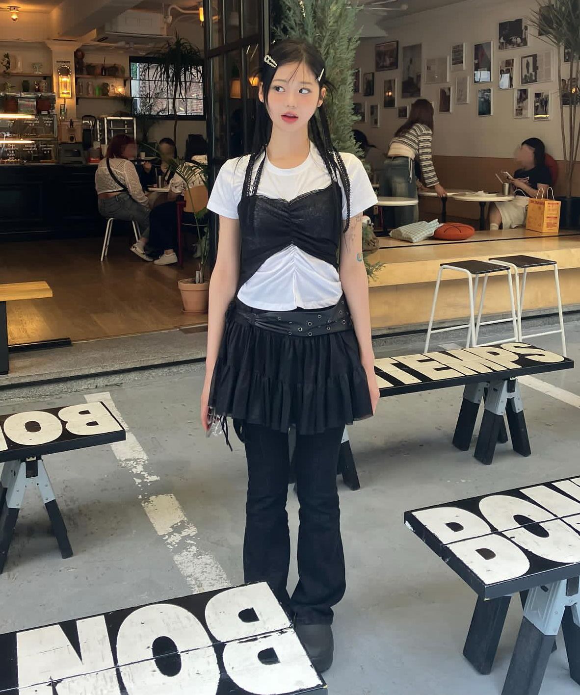 MUSINSA | FLAREUP Bustier Layered T-Shirt (FL-122_White&Black)