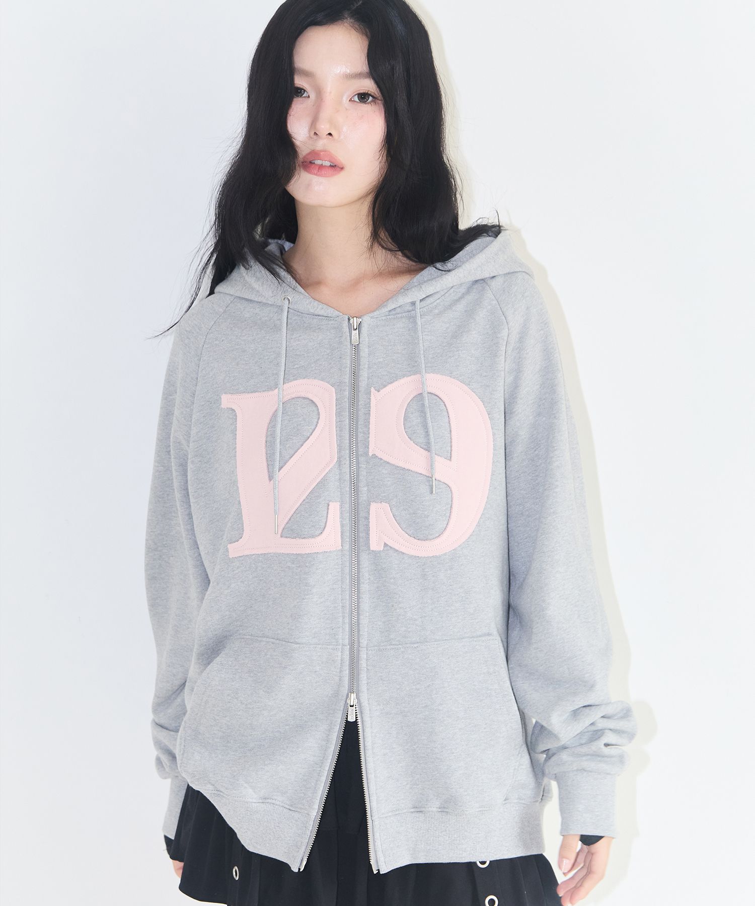MUSINSA公式 | ILLIGO 129 Logo Patch Hood Zip-Up Light Gray