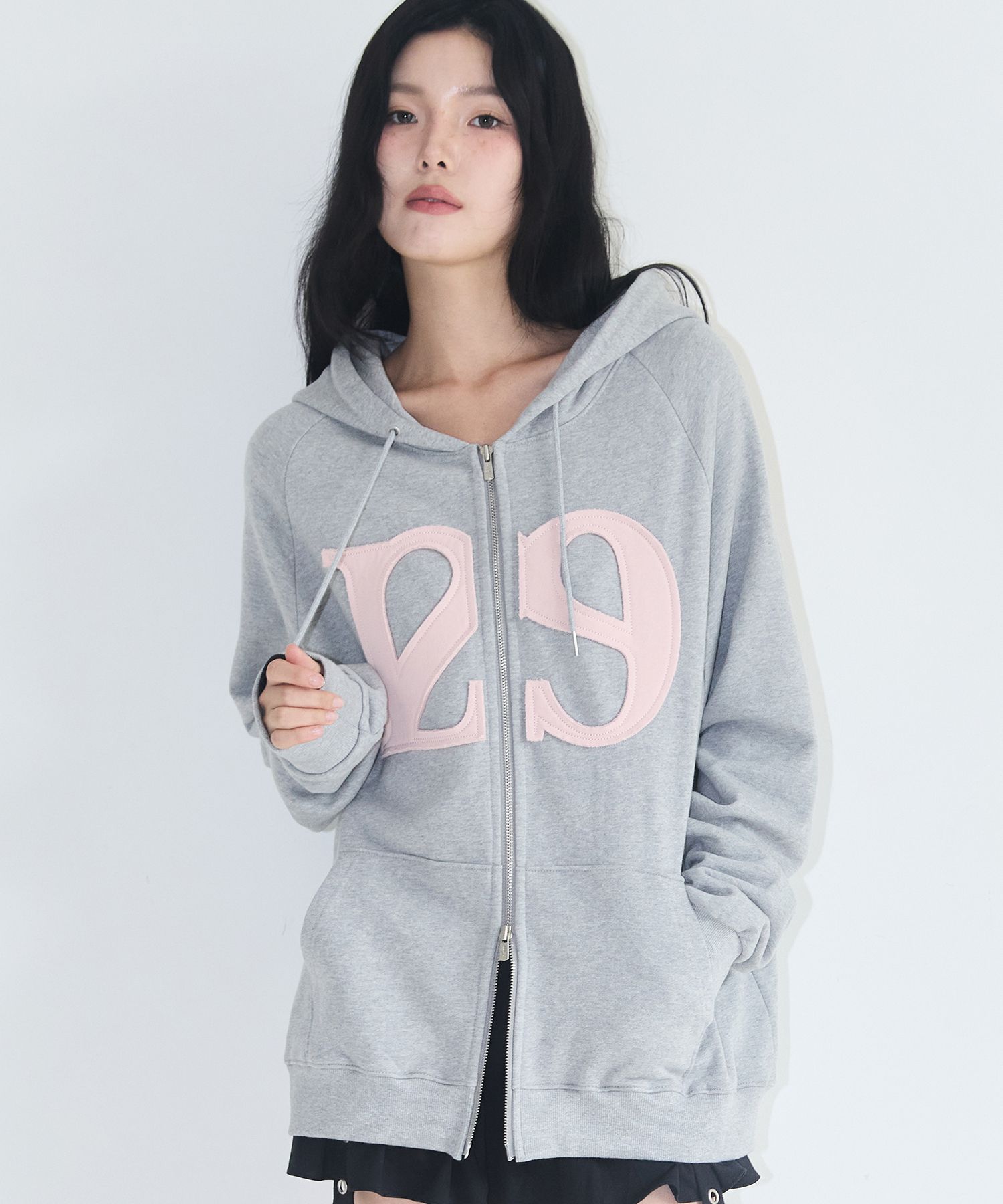 MUSINSA公式 | ILLIGO 129 Logo Patch Hood Zip-Up Light Gray