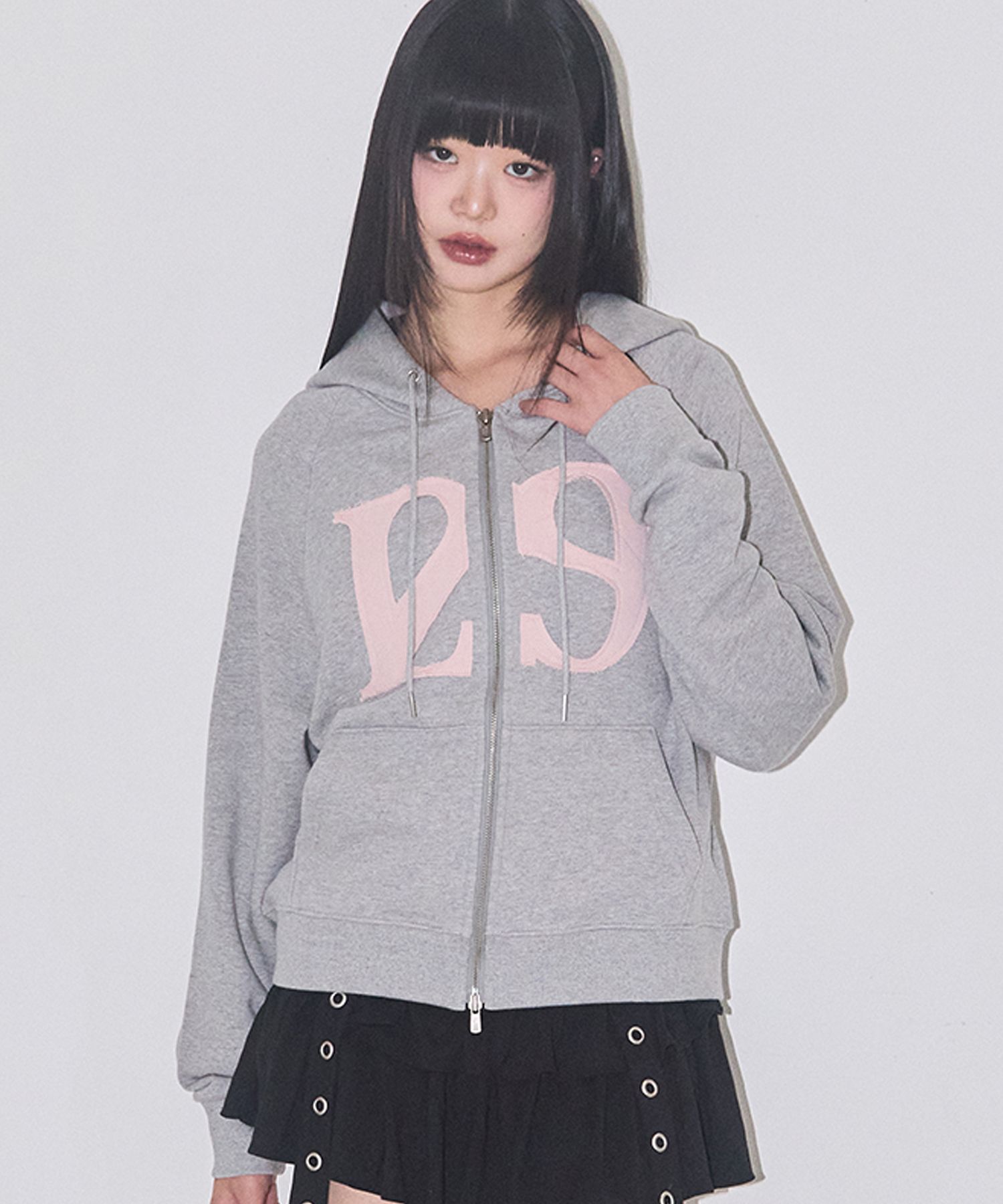 MUSINSA | ILLIGO 129 Logo Patch Hood Zip-Up Light Gray