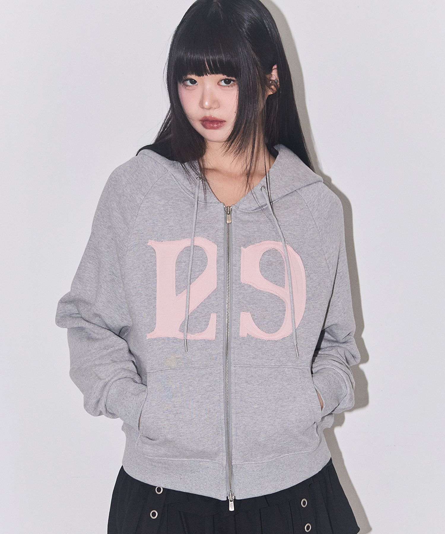 MUSINSA公式 | ILLIGO 129 Logo Patch Hood Zip-Up Light Gray
