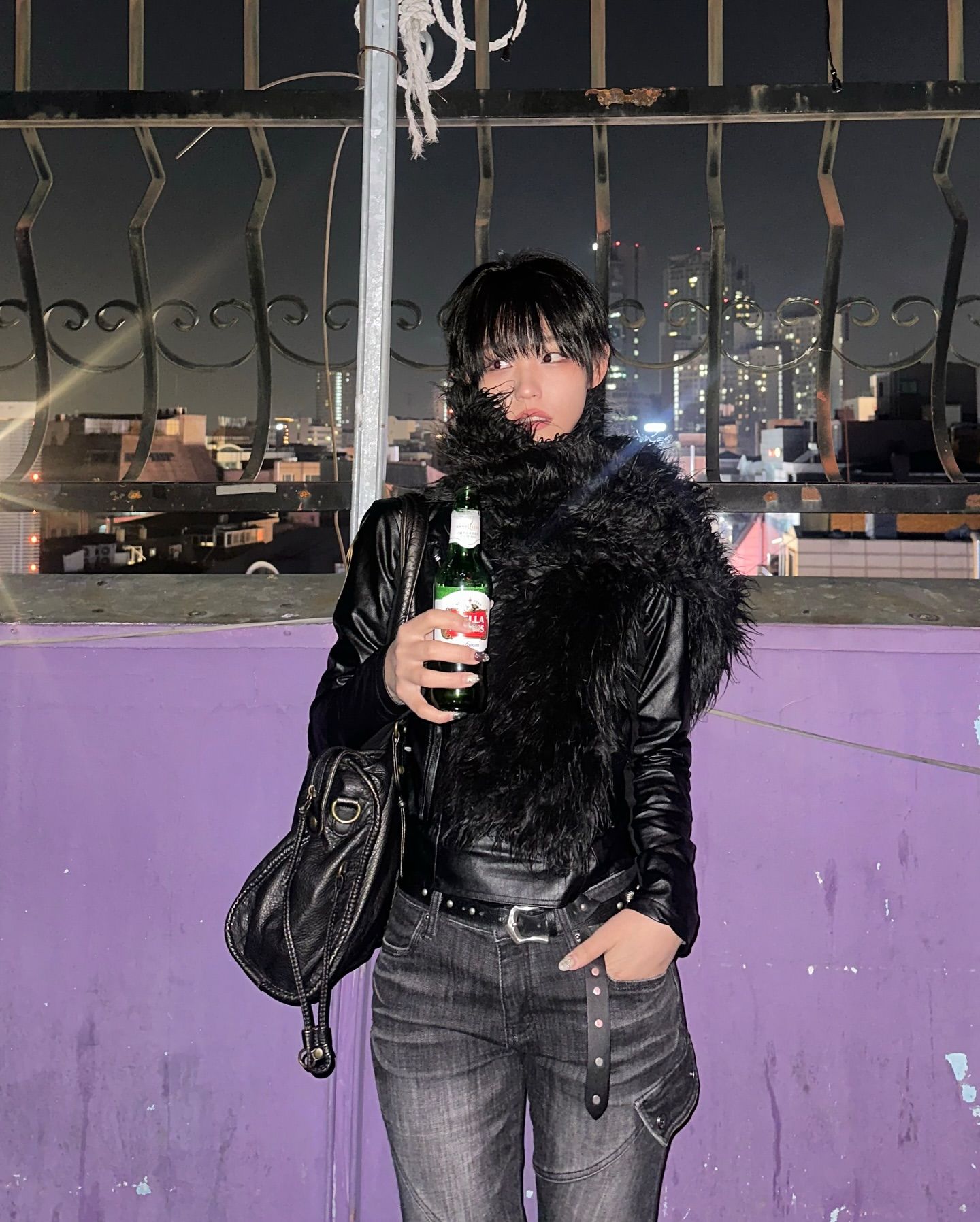 MUSINSA公式 | FLAREUP Asymmetrical Biker Leather Jacket (FL