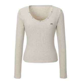 KHAKIPOINT ダメージTシャツ 長袖　ベージュ MUSINSA公式 | KHAKIPOINT Damage Stud T-shirt (beige)